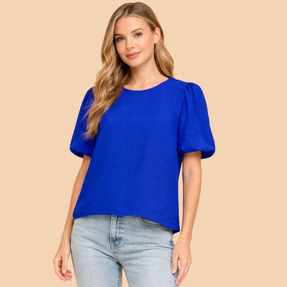 Kassie Solid Puffed Sleeves Top