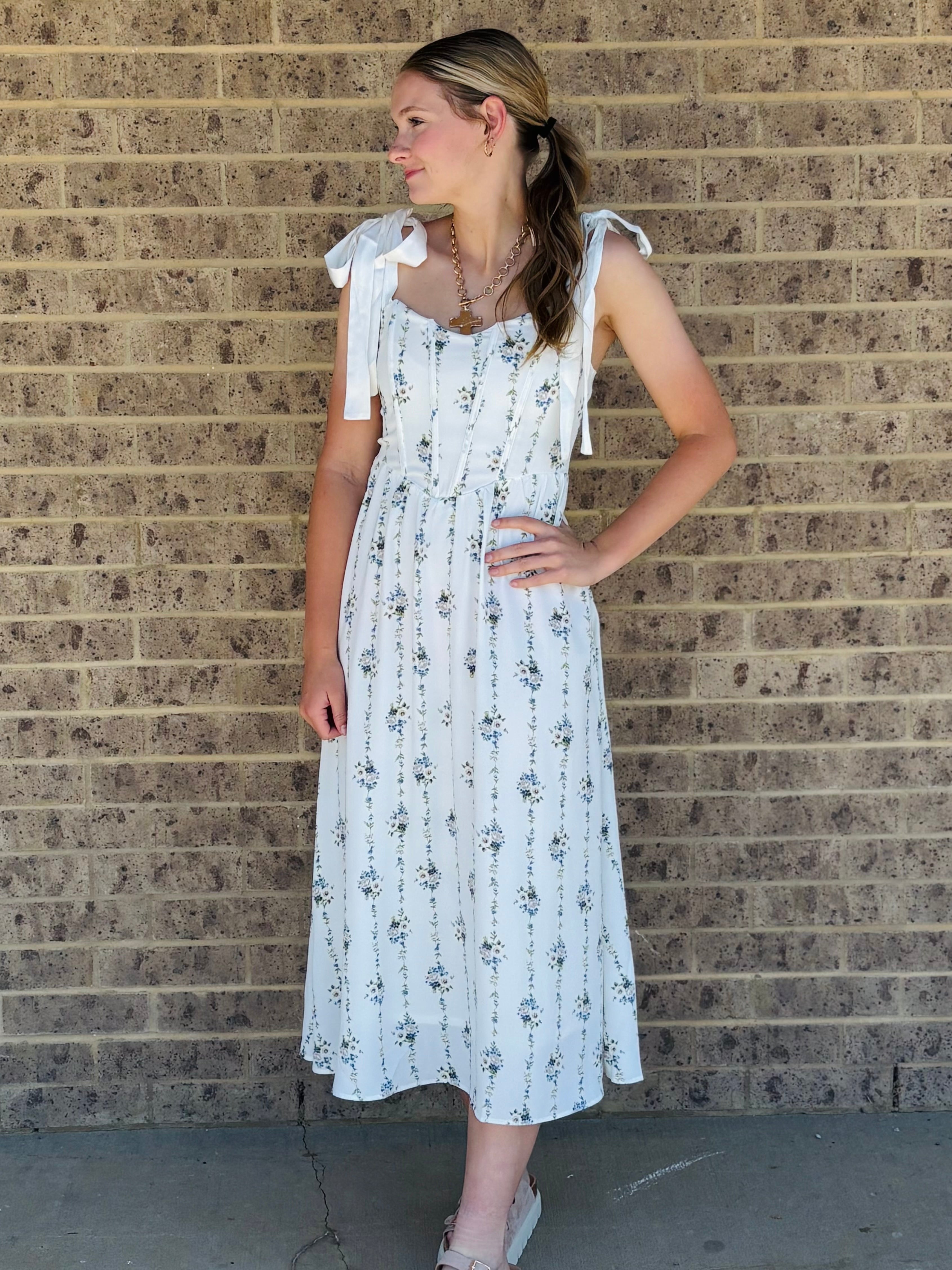 Fallon Floral Striped Midi Dress
