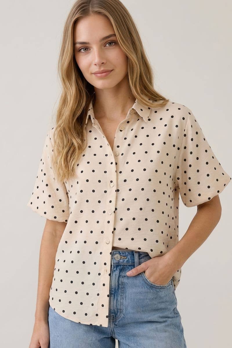 ERICA POLKA DOT BUBBLE SLEEVE BLOUSE
