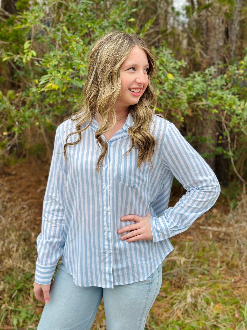 Jill Collared Striped Top