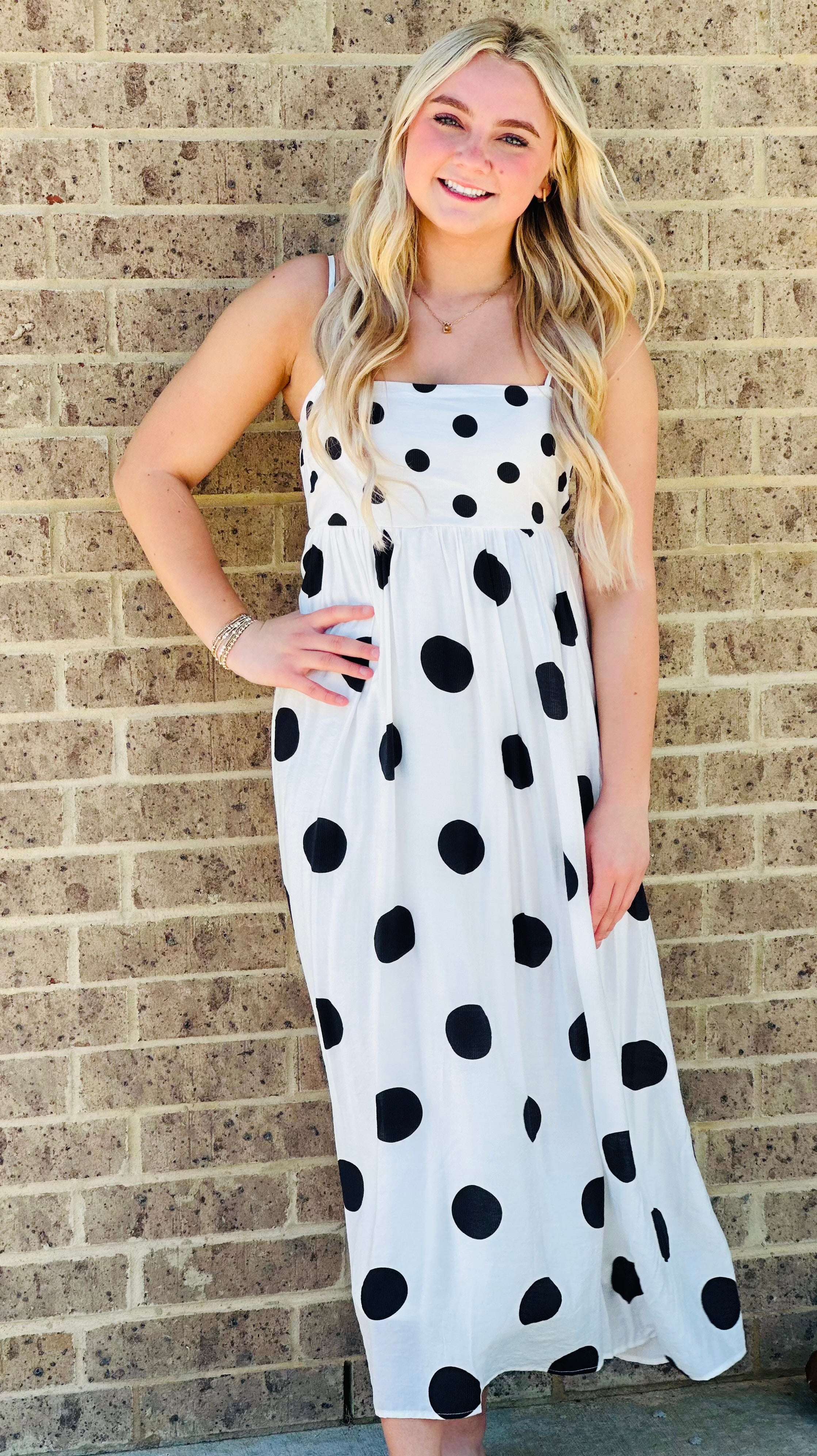 Polka Dot Empire Waist Midi Dress