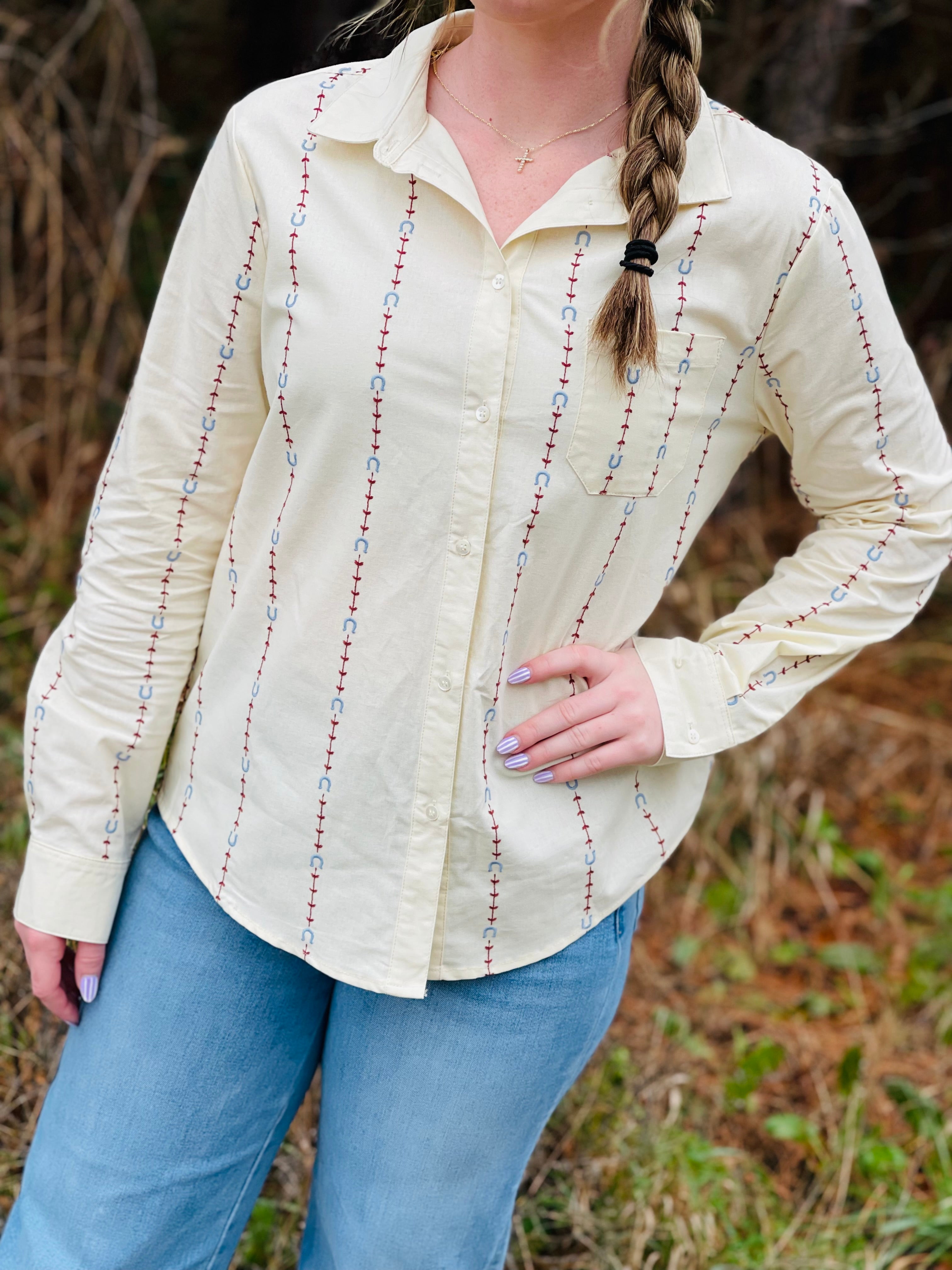 Horseshoe Embroidered Button Up
