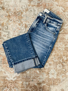 Risen Crop Straight Roll Up Jeans