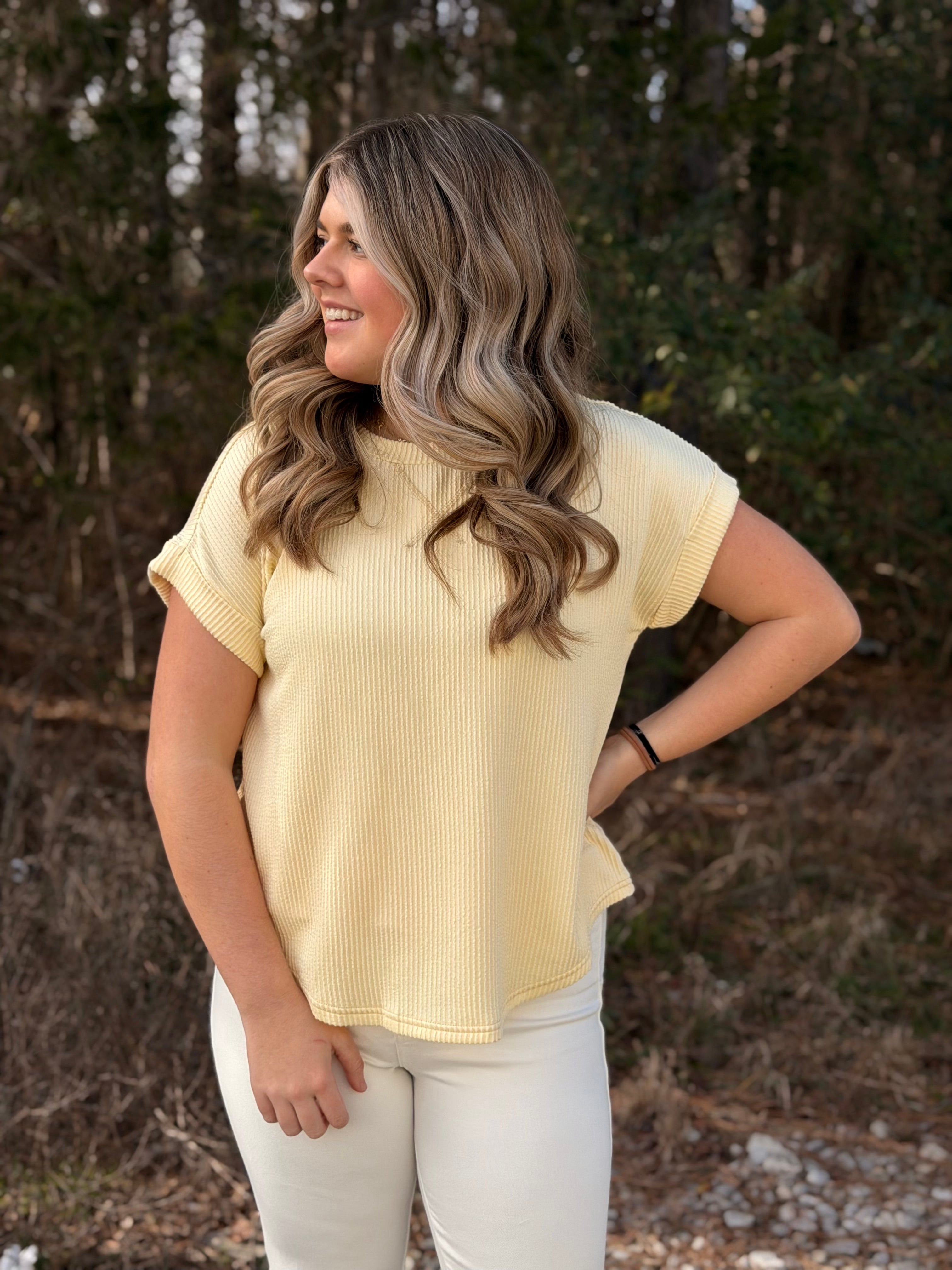 Catelyn Crew Neck Ribbed Top
