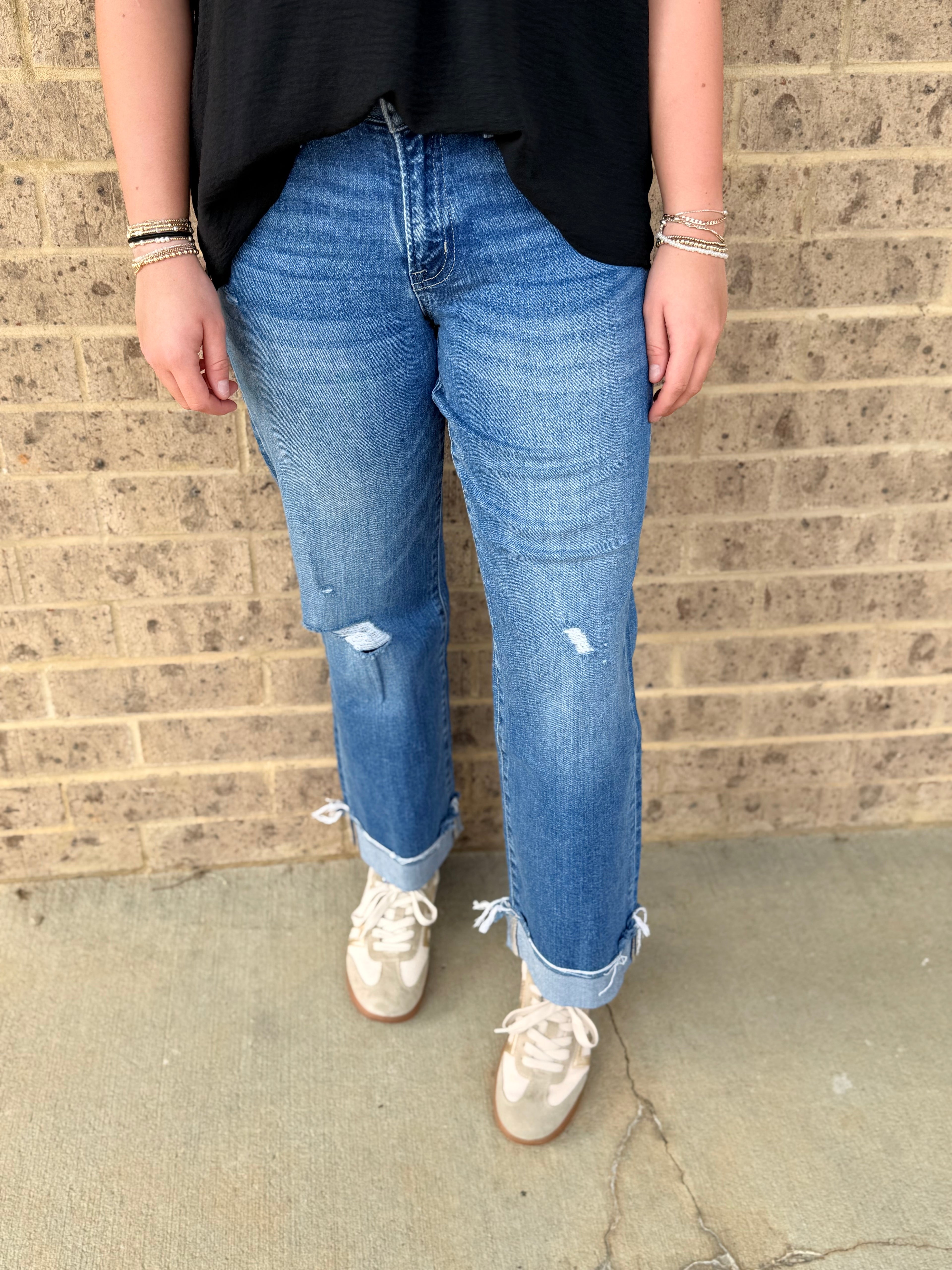 Charming Mid Rise Cuffed Crop Wide