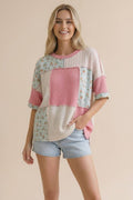 Kara Floral  Color Block Patchwork Top