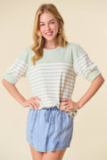 KARI STRIPED PUFF SLEEVE KNIT TOP