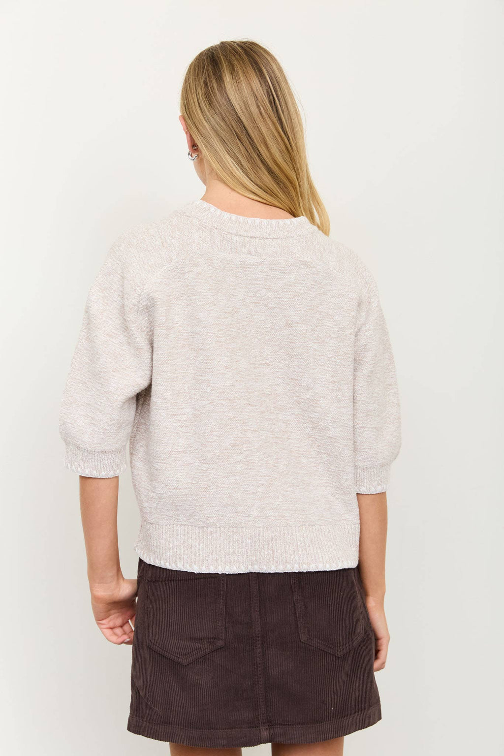 Heather Contrast Short Sleeve Sweater