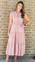 Smocked Front tie Midi Dress