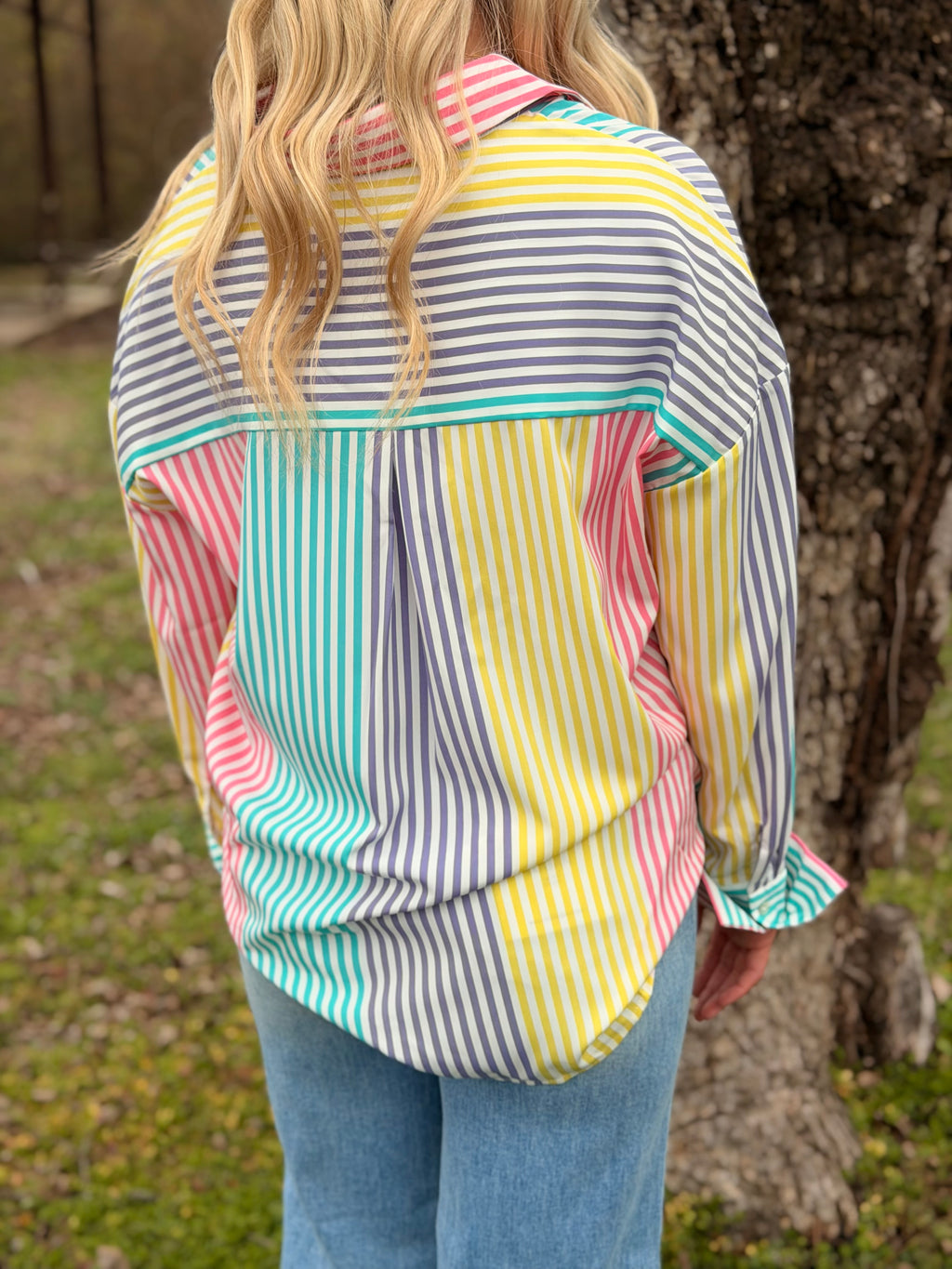 Vibin’ Multi Striped Colorblock Button Up
