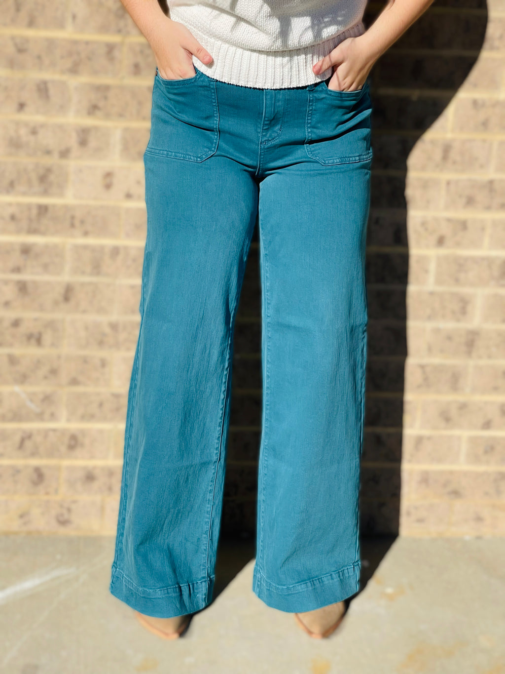 Tessa Teal Mid Rise Wide Leg