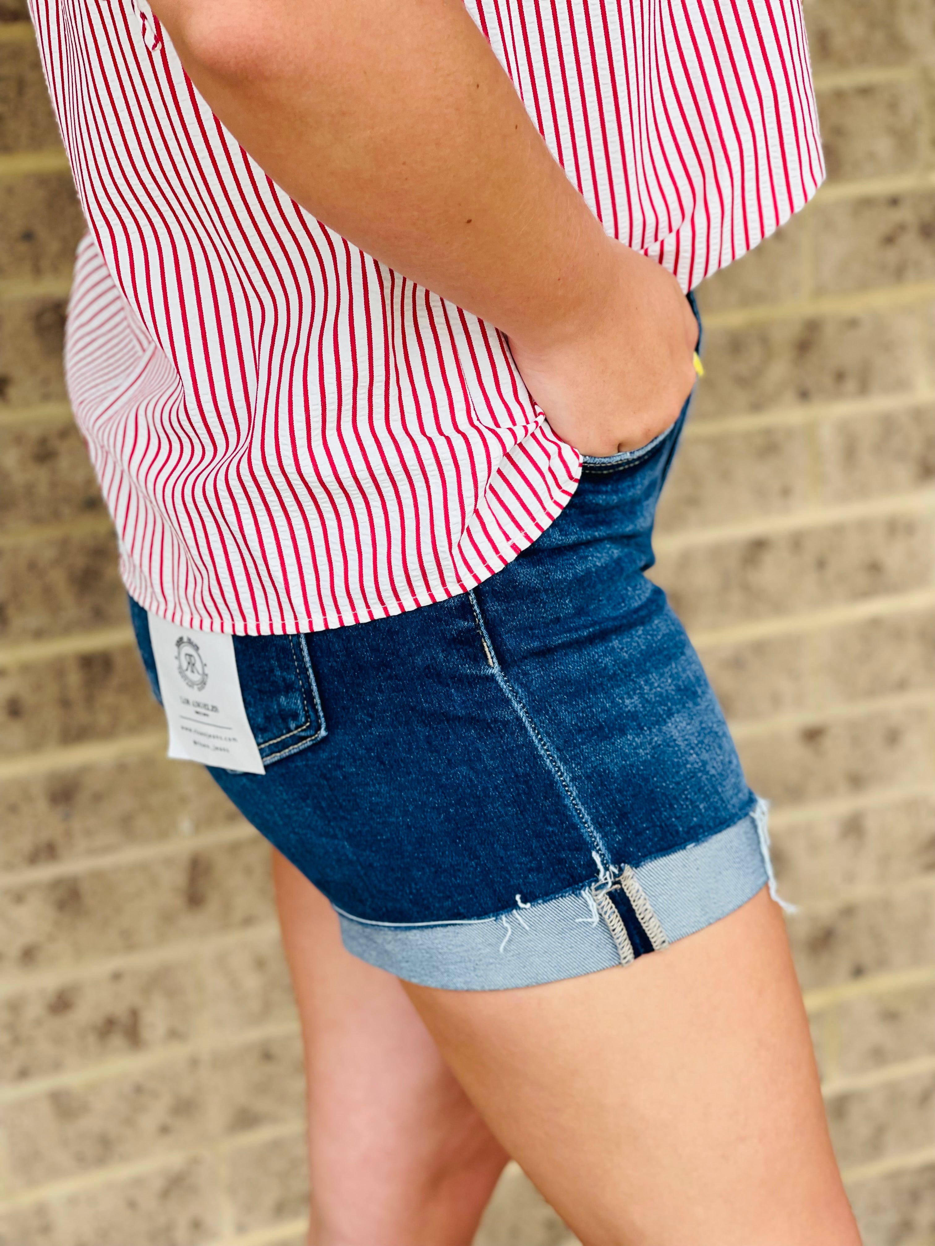 Dark Wash High Rise Cuffed Short