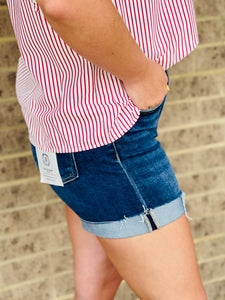Dark Wash High Rise Cuffed Short