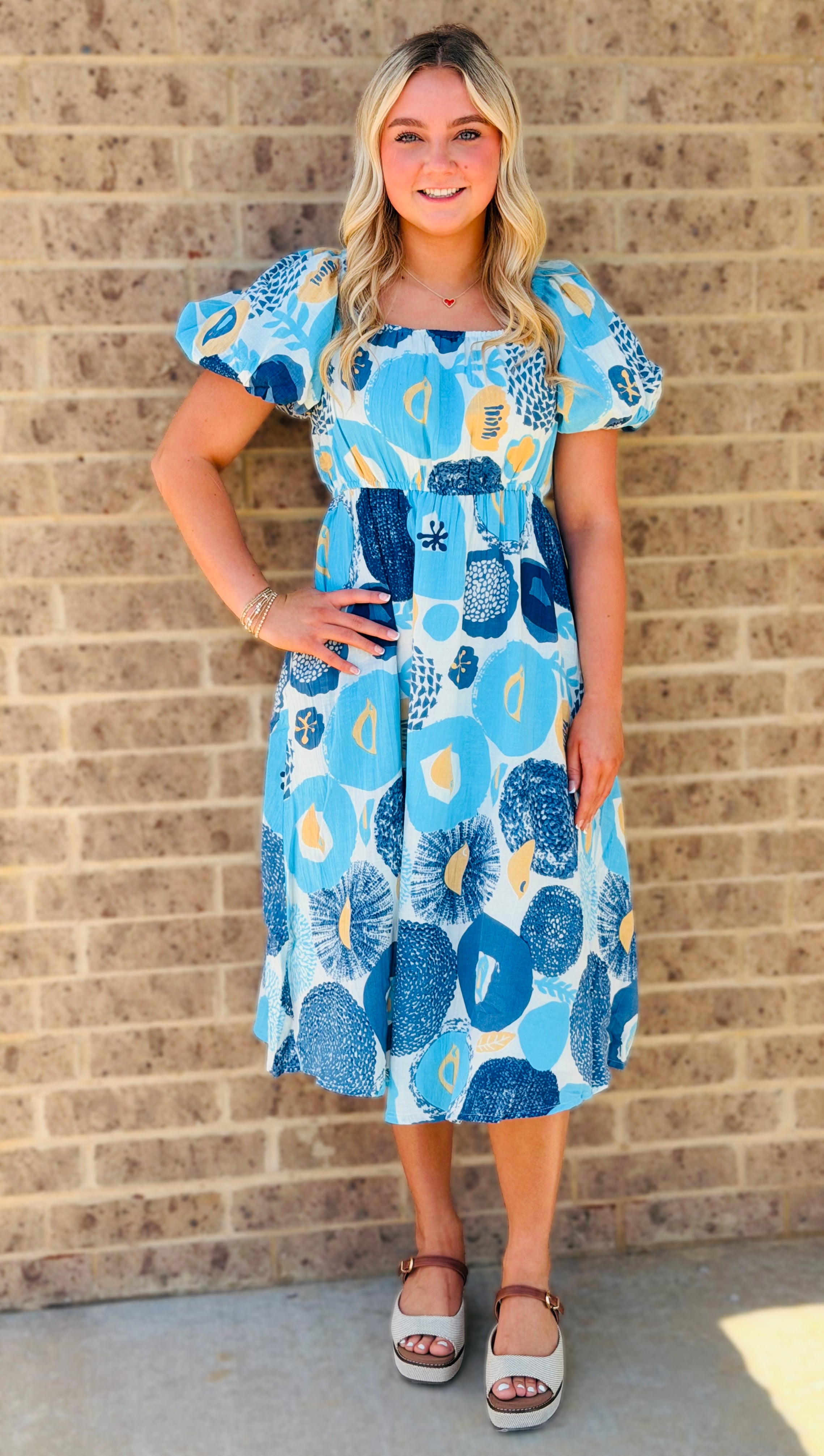 Hayden Square Neck Abstract Cotton Linen Dress