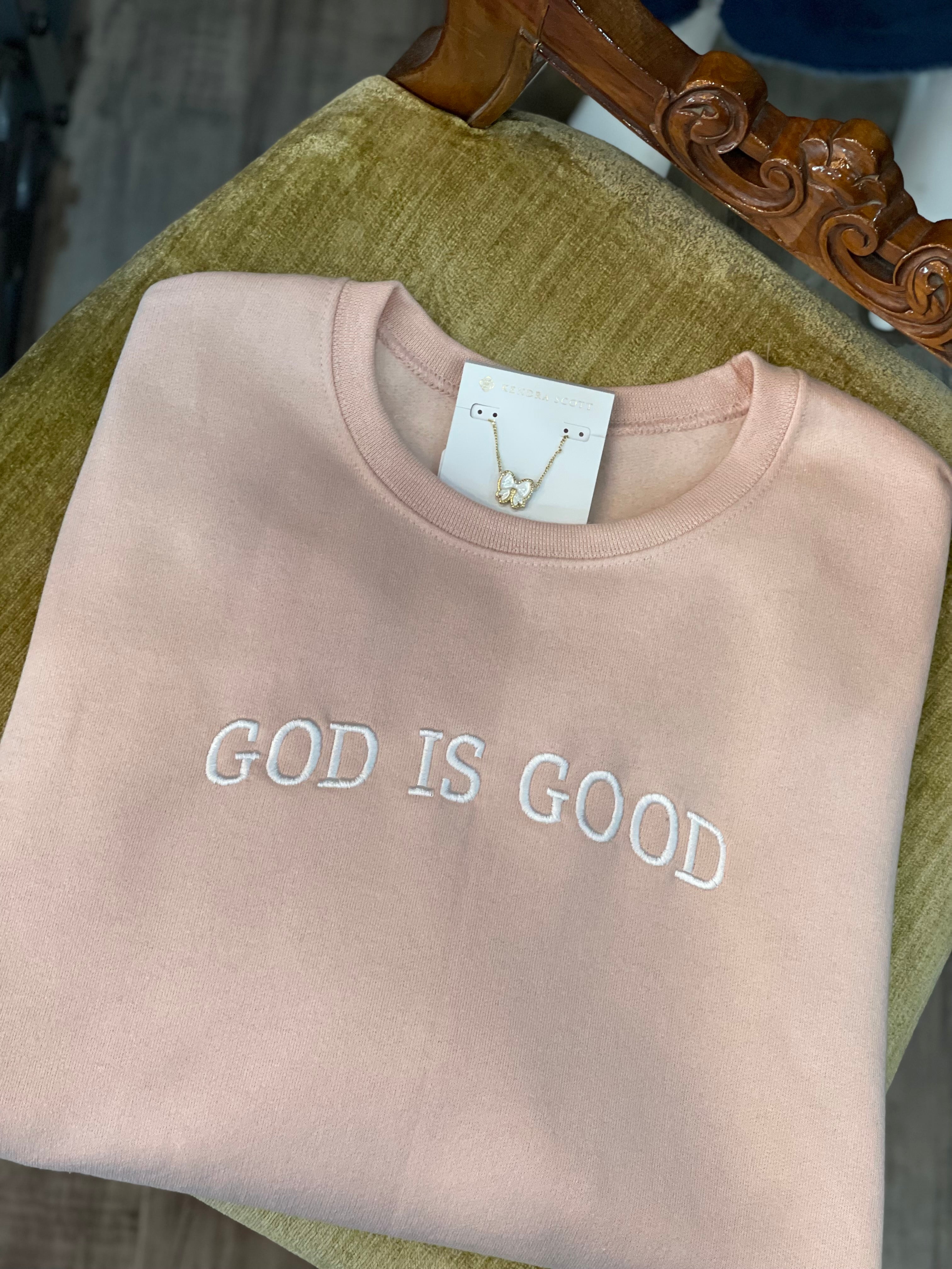 GOD IS GOOD EMBROIDERED PULLOVER