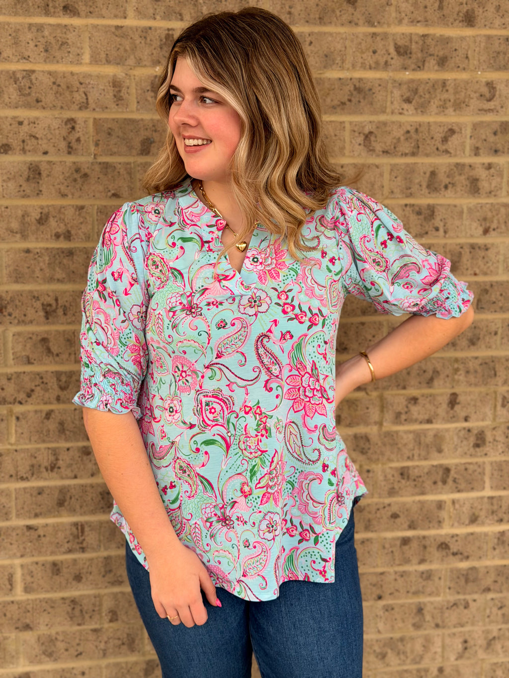 Lizzy Smocked 3/4 Sleeve Top