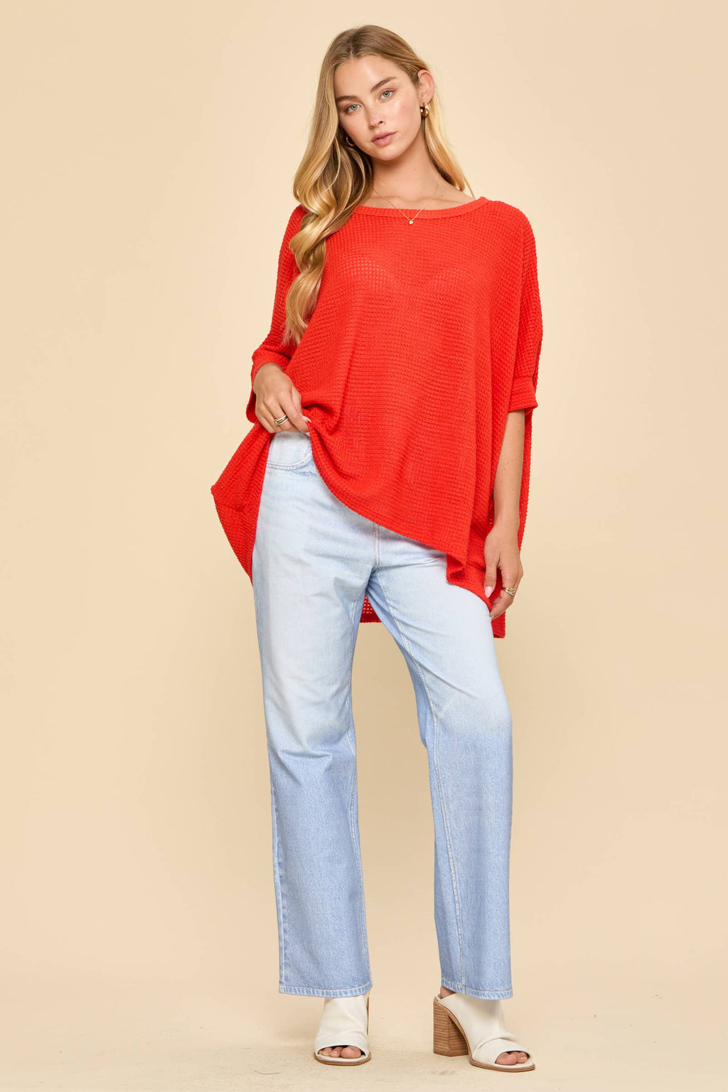 Kimberyly Oversized Crochet Knit Poncho Top