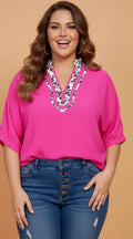 Leopard Patchwork V-Neck Top By Pretty Bash