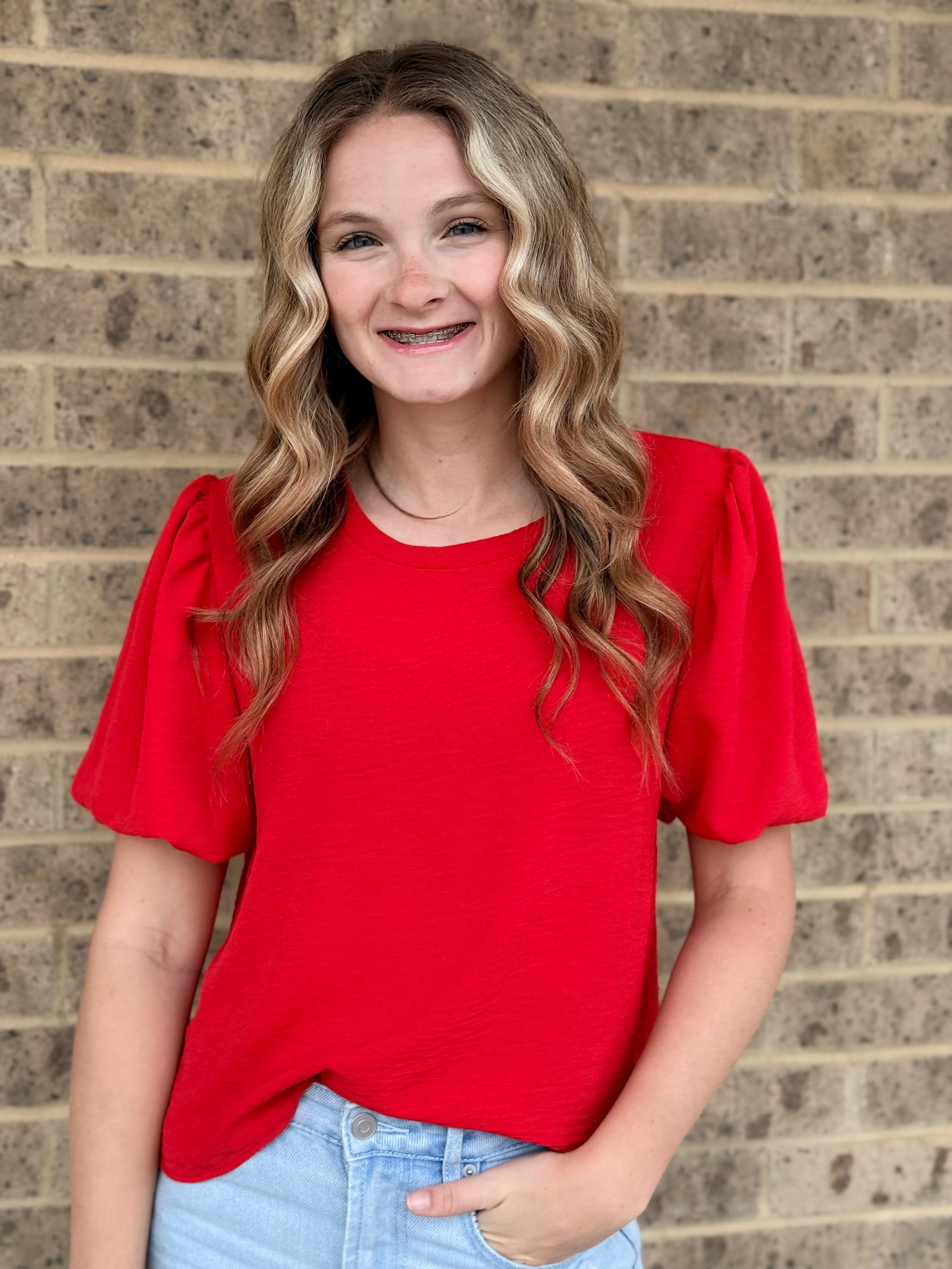 Kassie Solid Puffed Sleeves Top
