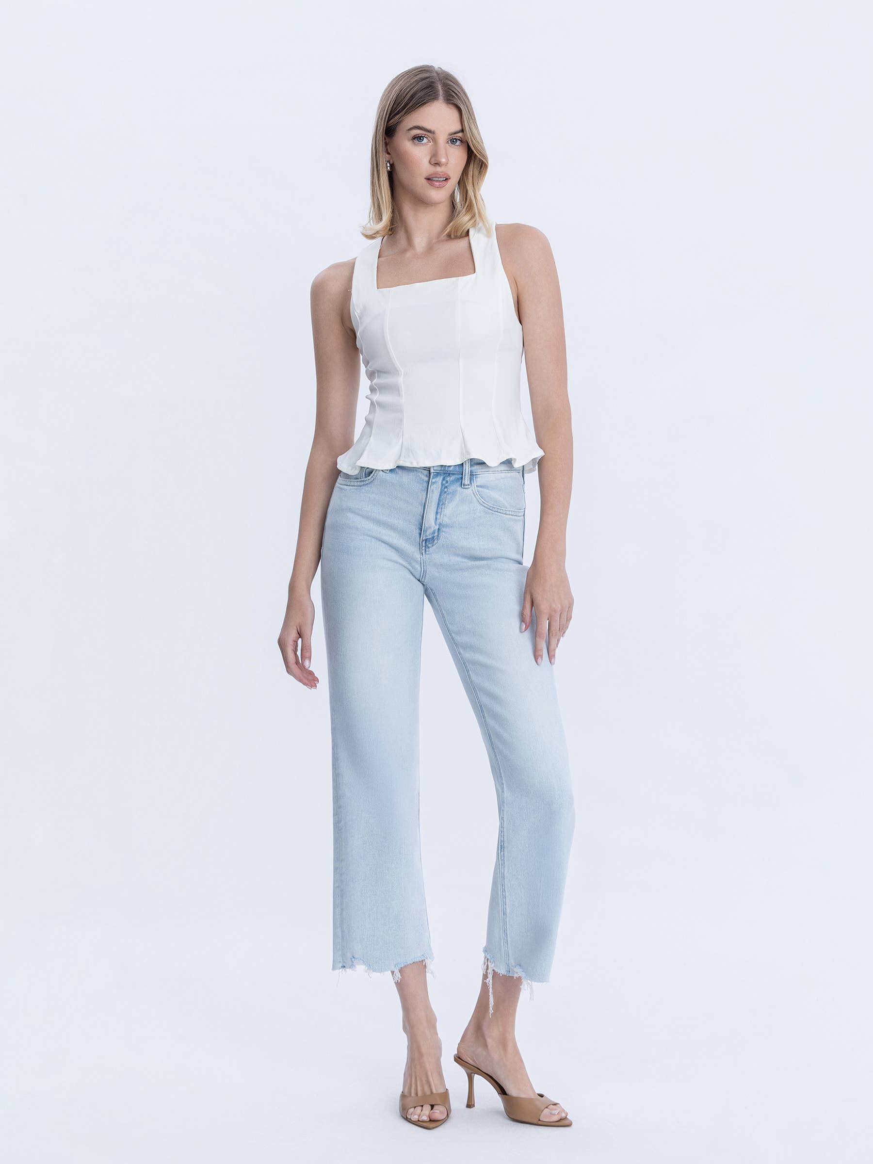 Vervet HIGH RISE LIGHT WASH SLIM WIDE JEANS