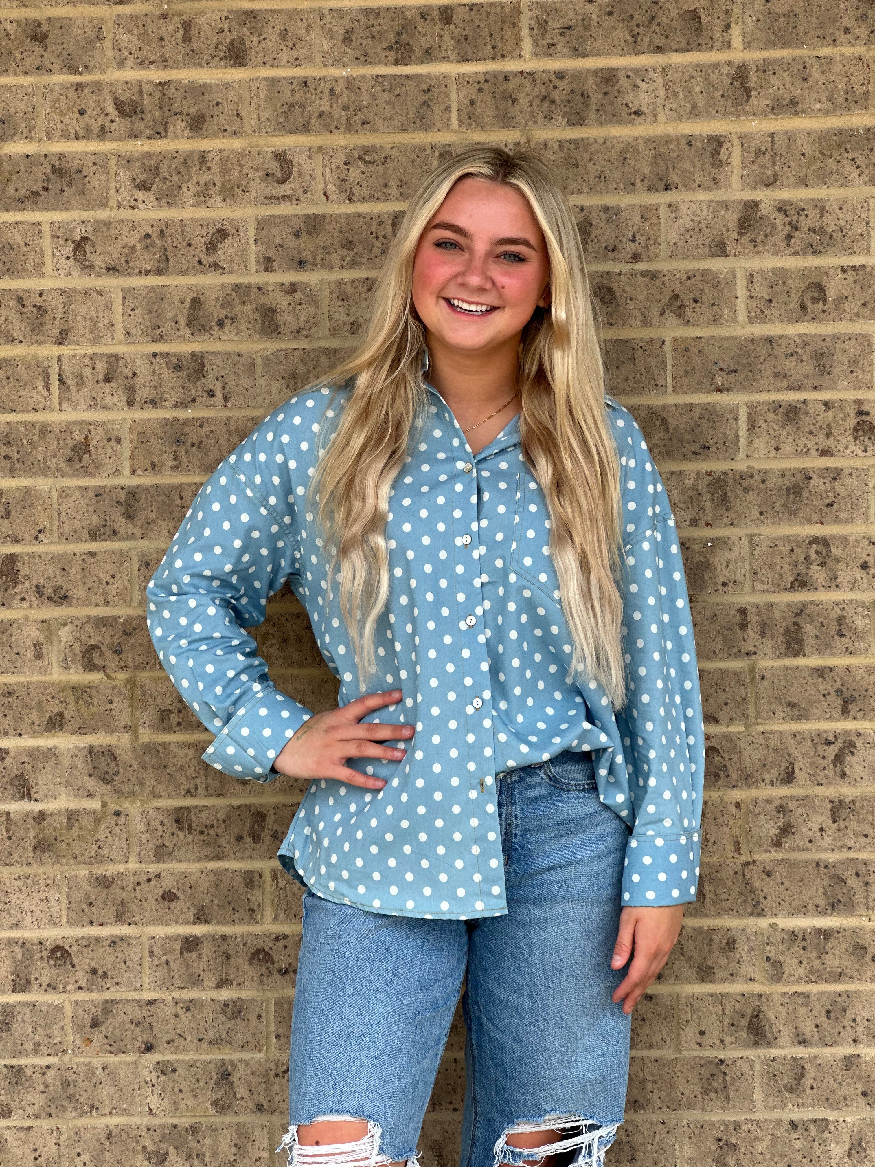 Hope Collared Polka Dot Denim Shirt
