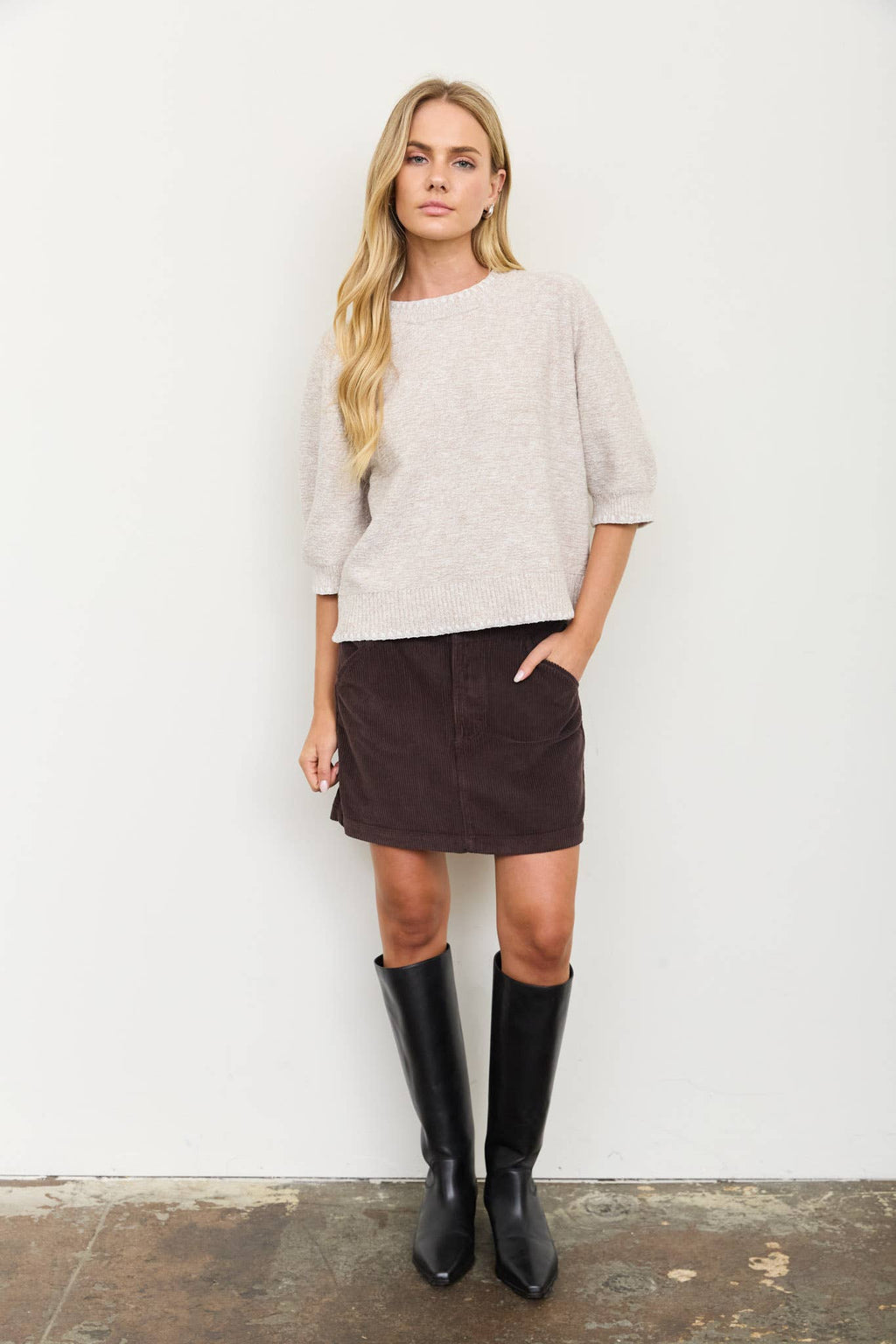 Heather Contrast Short Sleeve Sweater