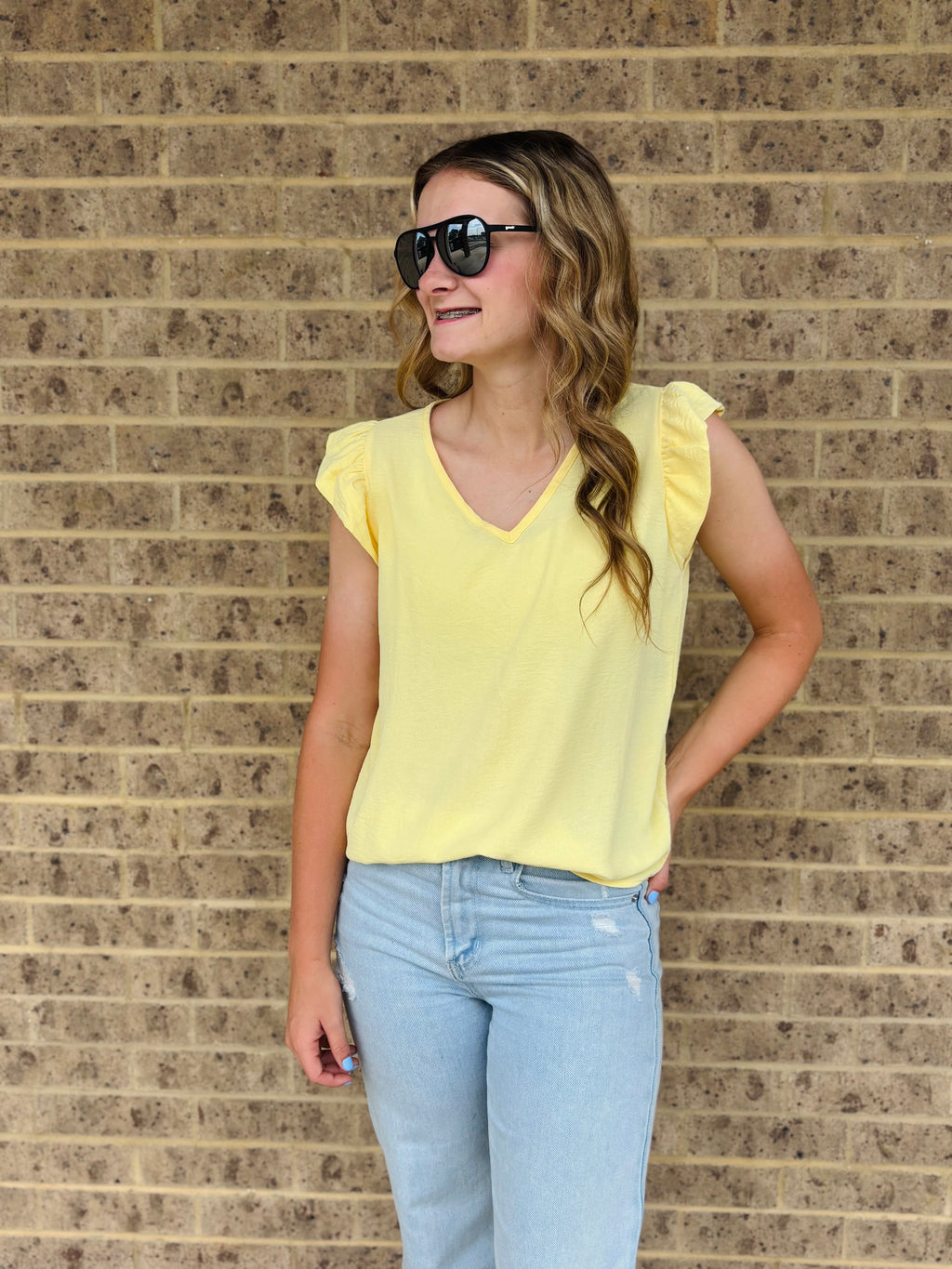 Lane Solid Ruffle Top
