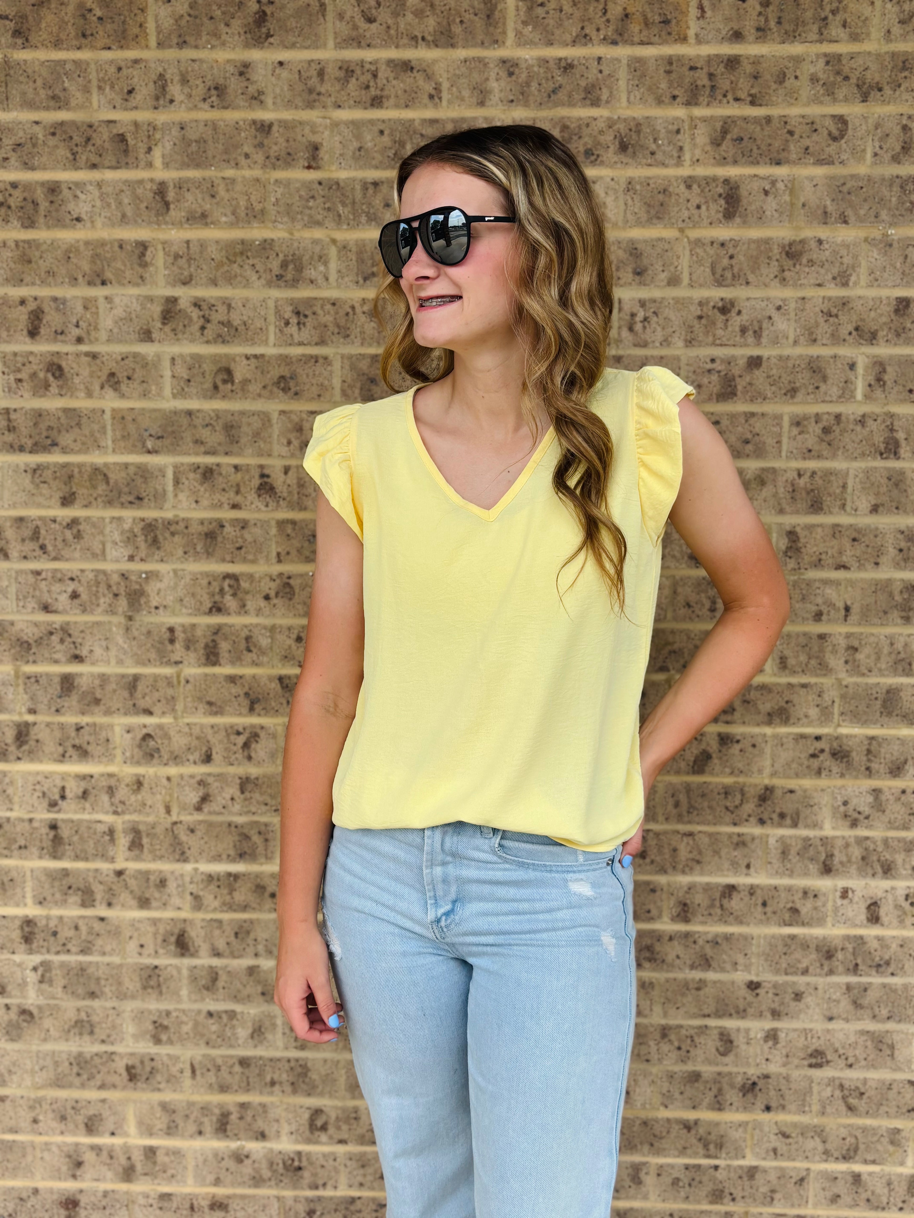 Lane Solid Ruffle Top