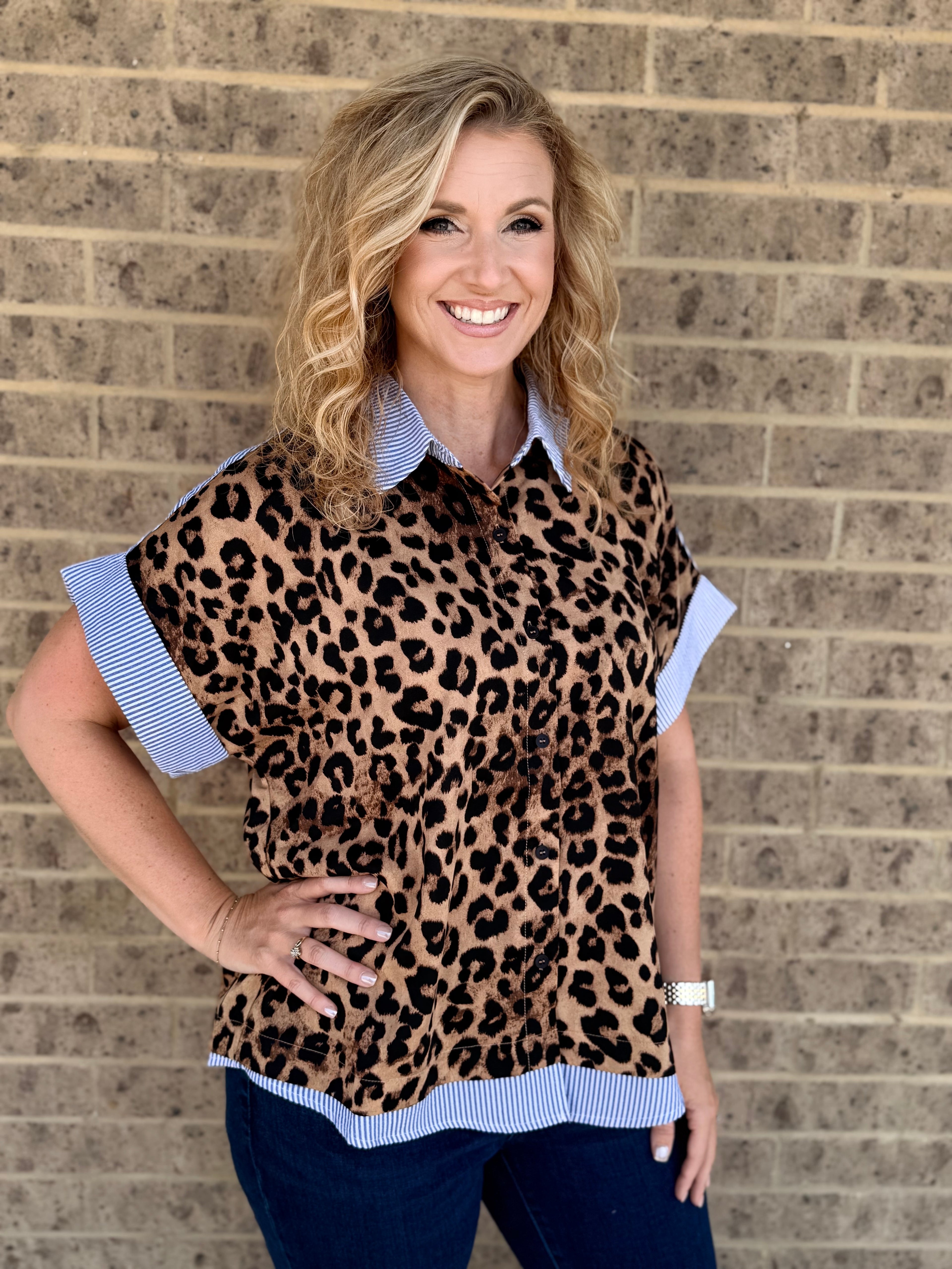 Leopard Sunset Button Up