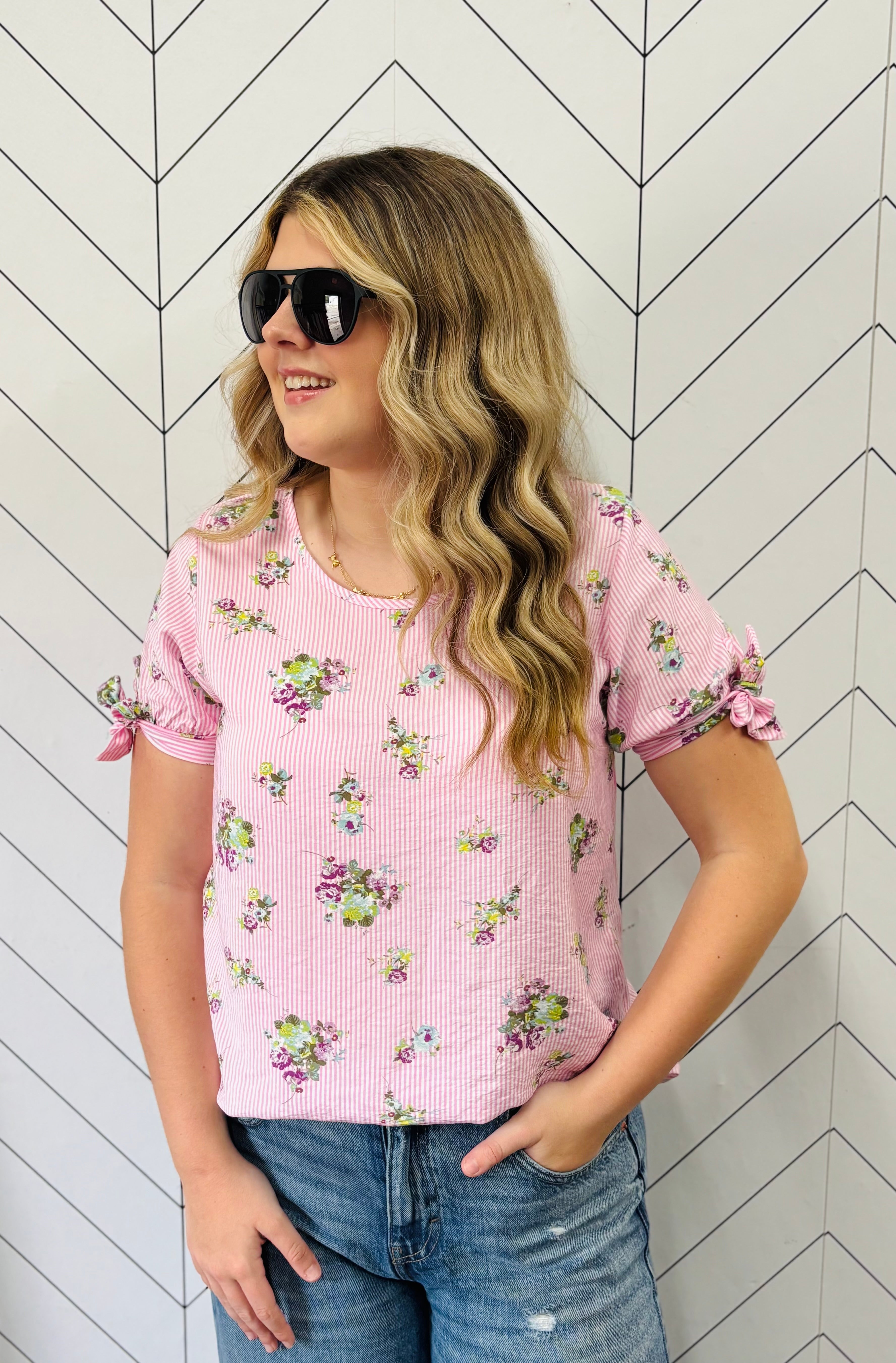 Cate Floral Stripe Top