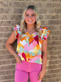 Hannah Print Ruffle V Neck Tank