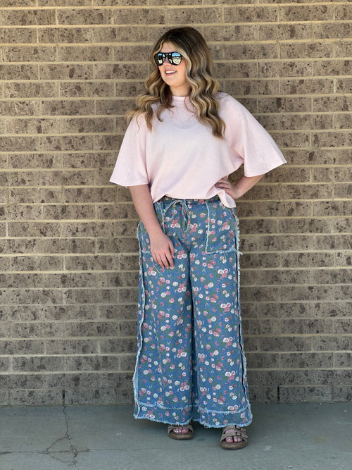 Boho Garden Denim Pants Floral Print