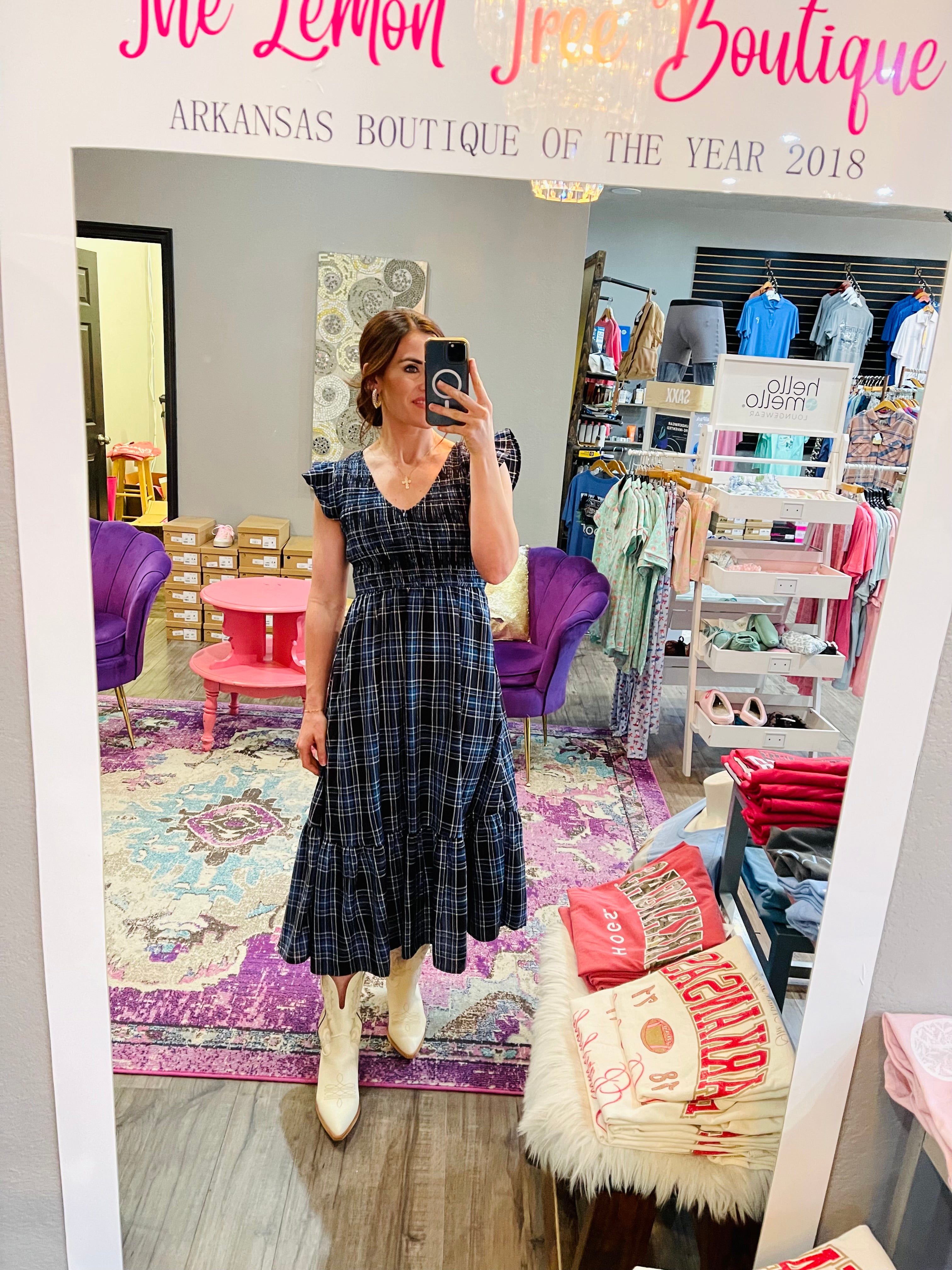 Lainey Plaid Smocked Midi