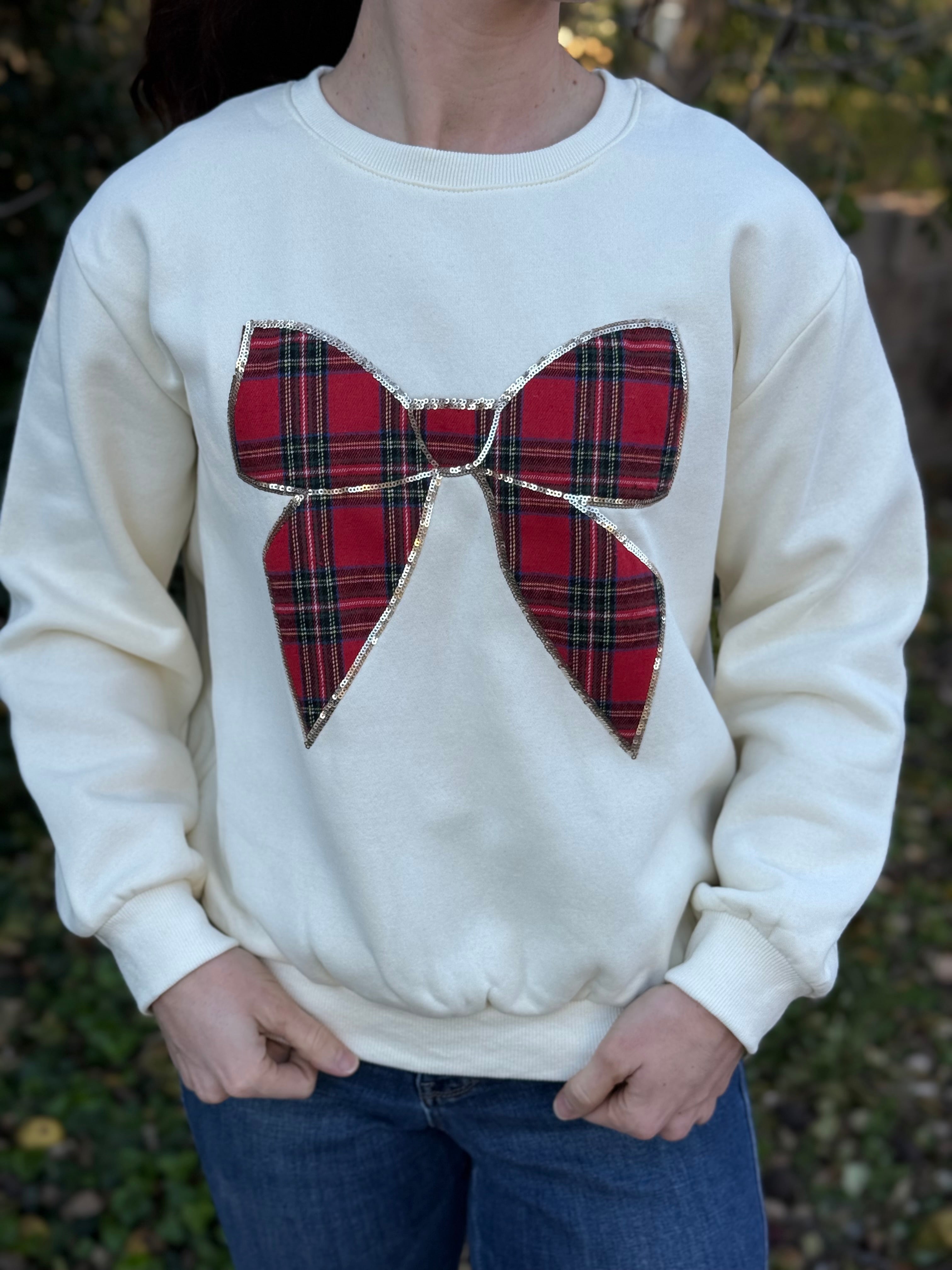Winter Dreams Plaid Bow Sweatshirt