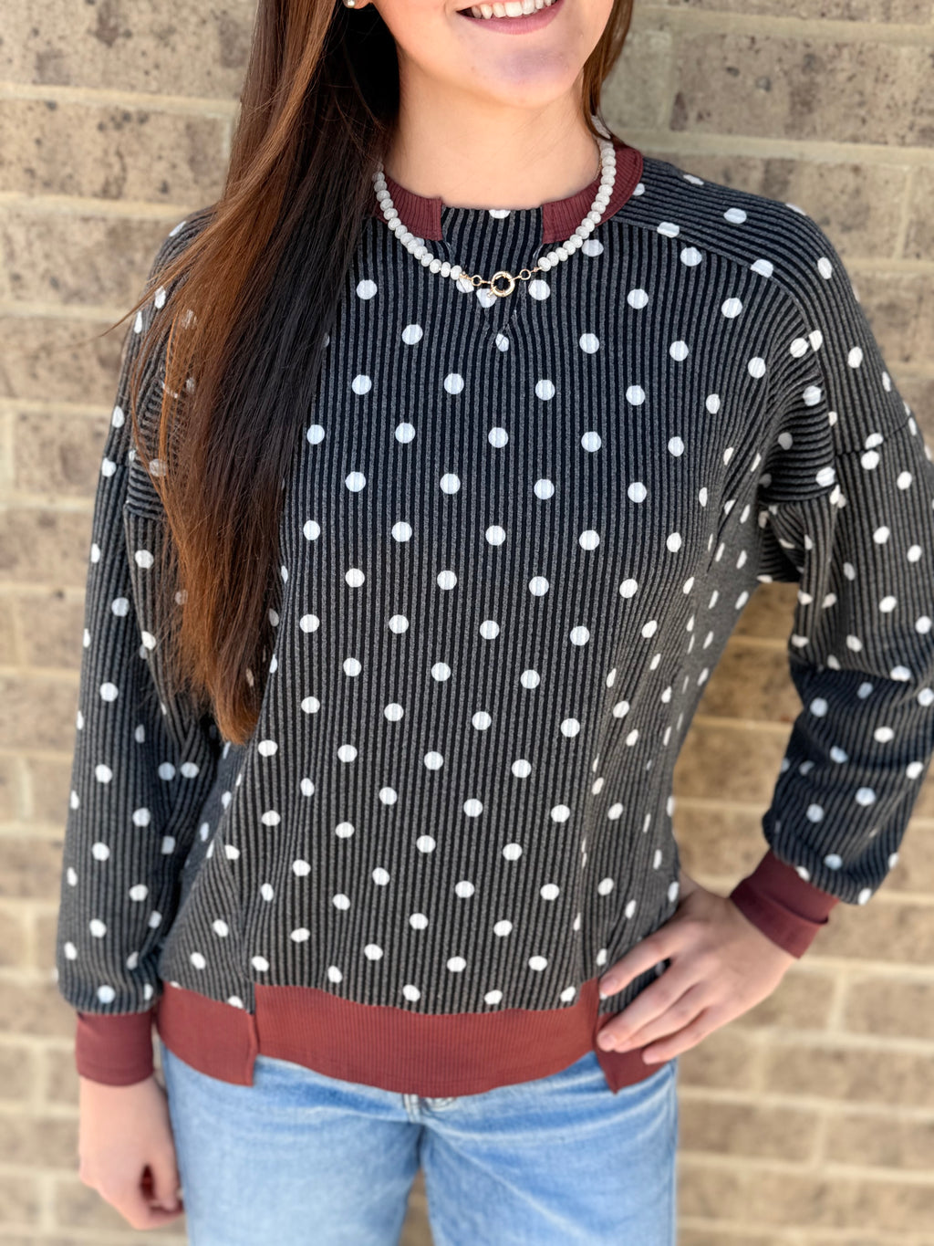 Polka Dot Ribbed Top