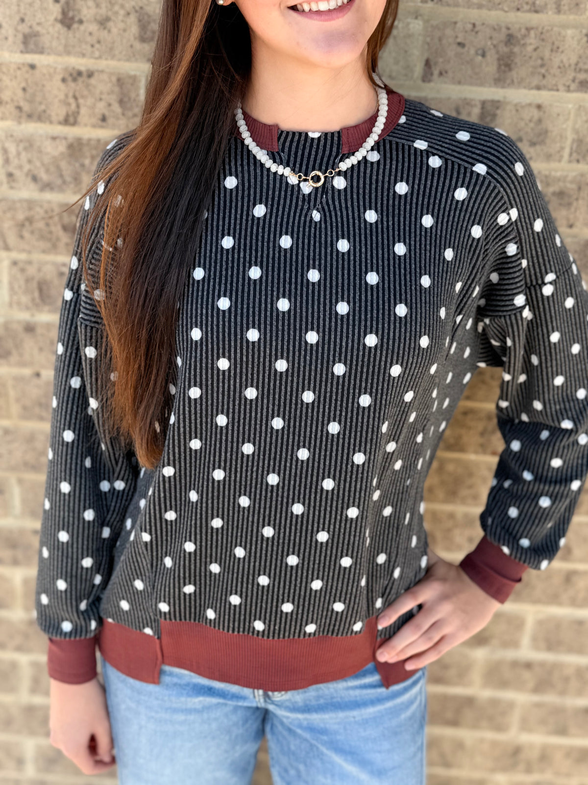 Polka Dot Ribbed Top