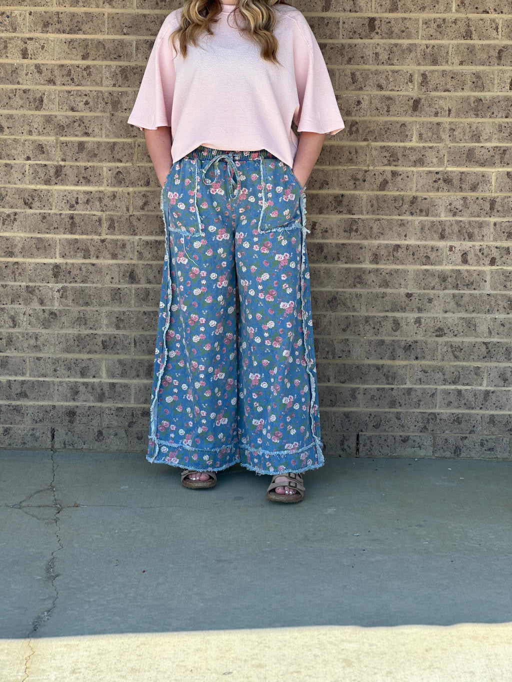 Boho Garden Denim Pants Floral Print