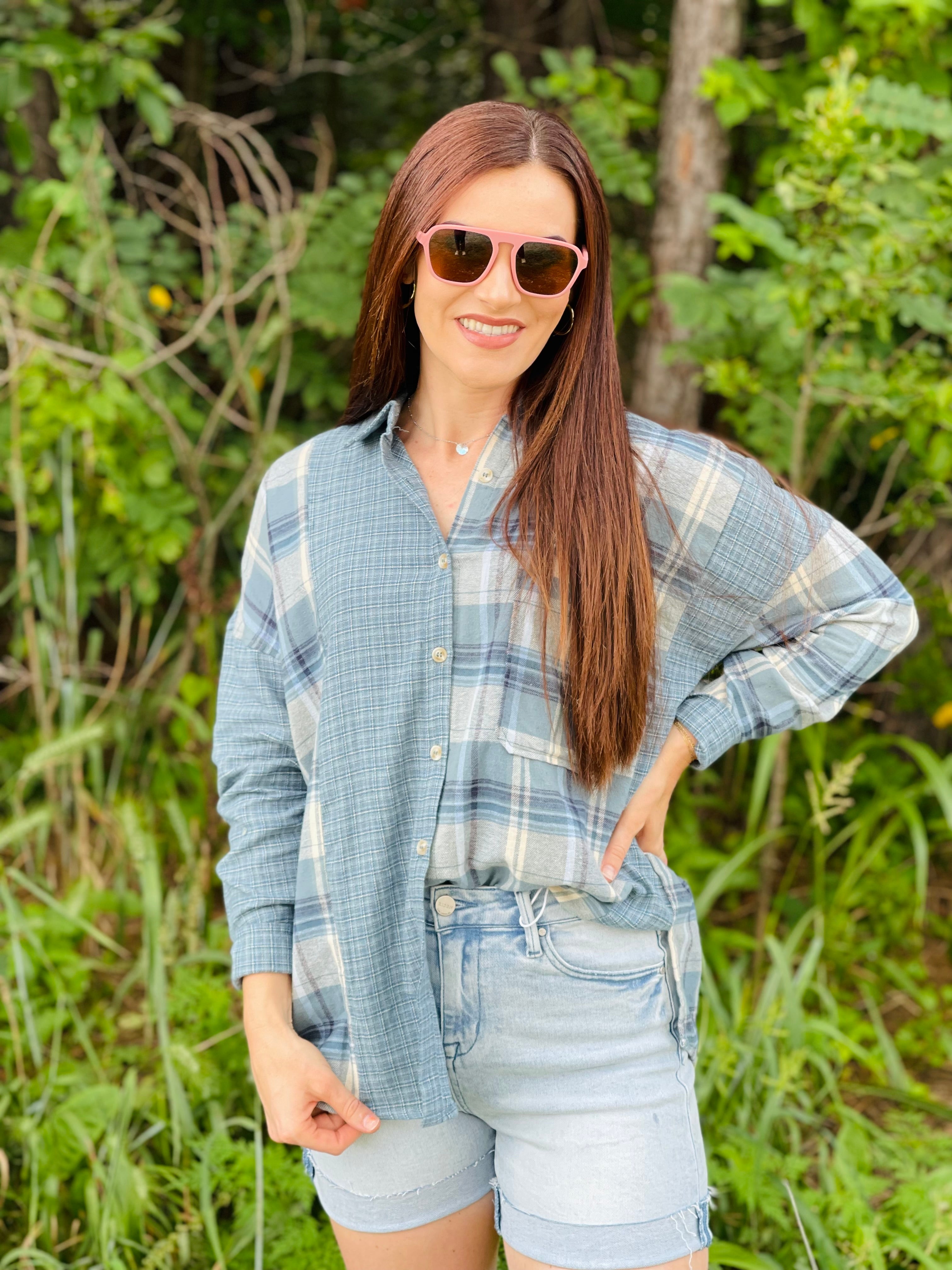Claire Colorblock Plaid Button Down