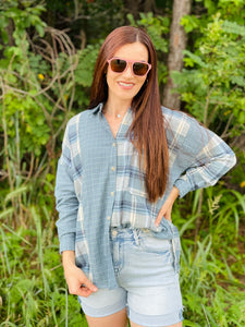 Claire Colorblock Plaid Button Down