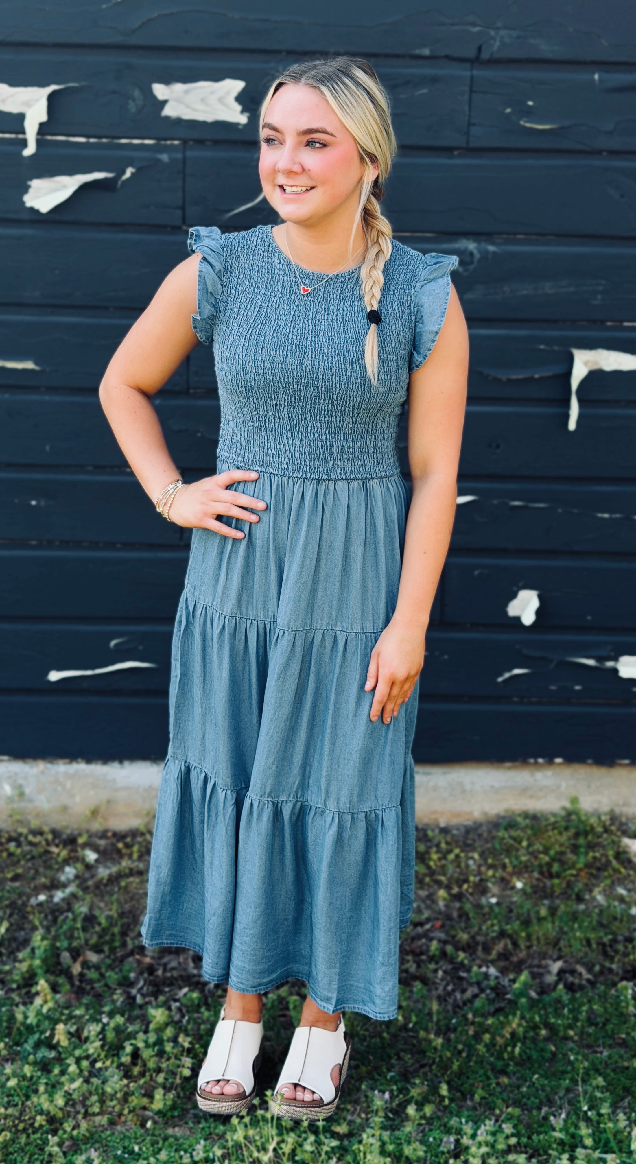 Heading West Chambray Tiered Mini