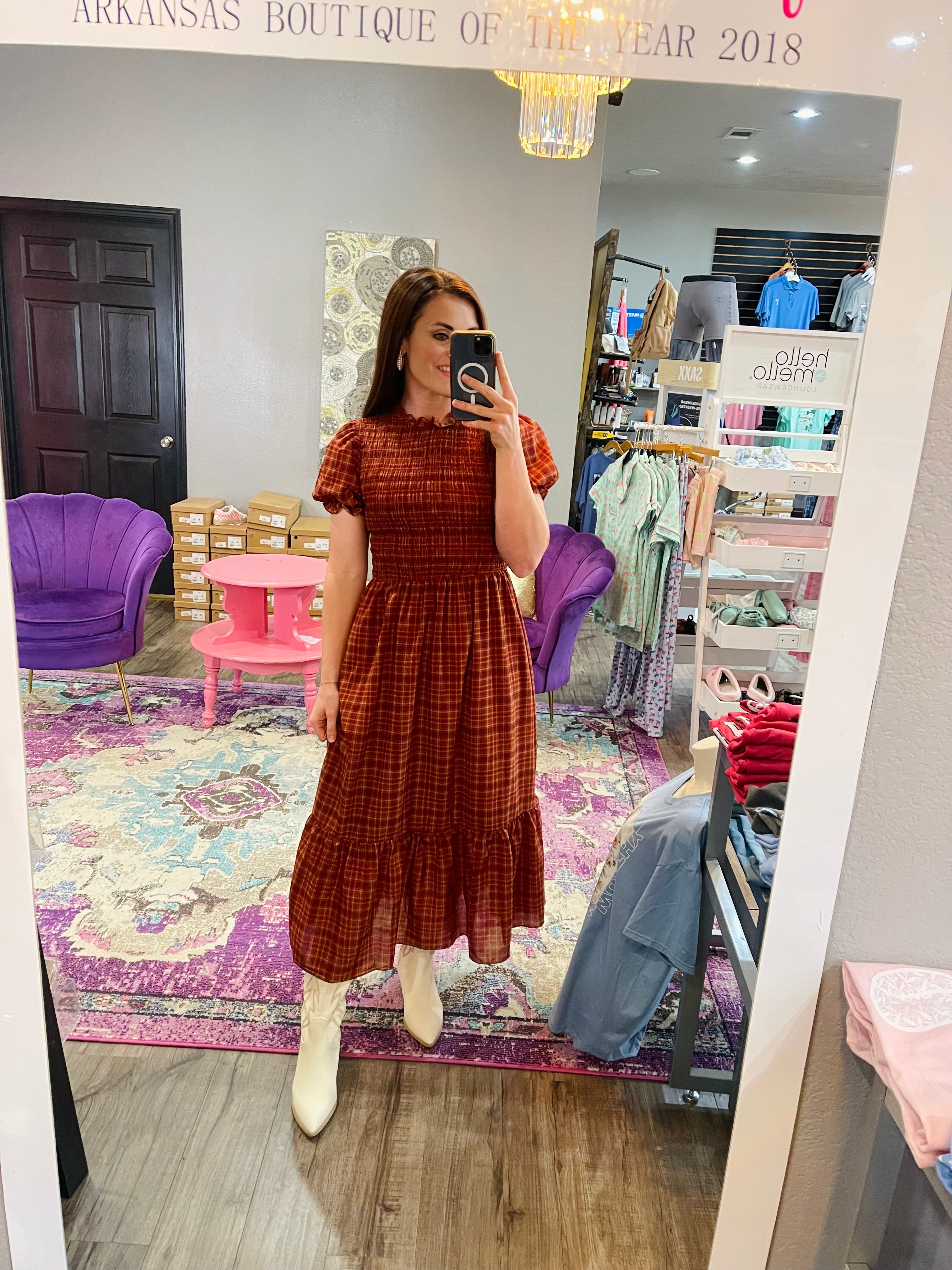Belle Plaid Midi Dress