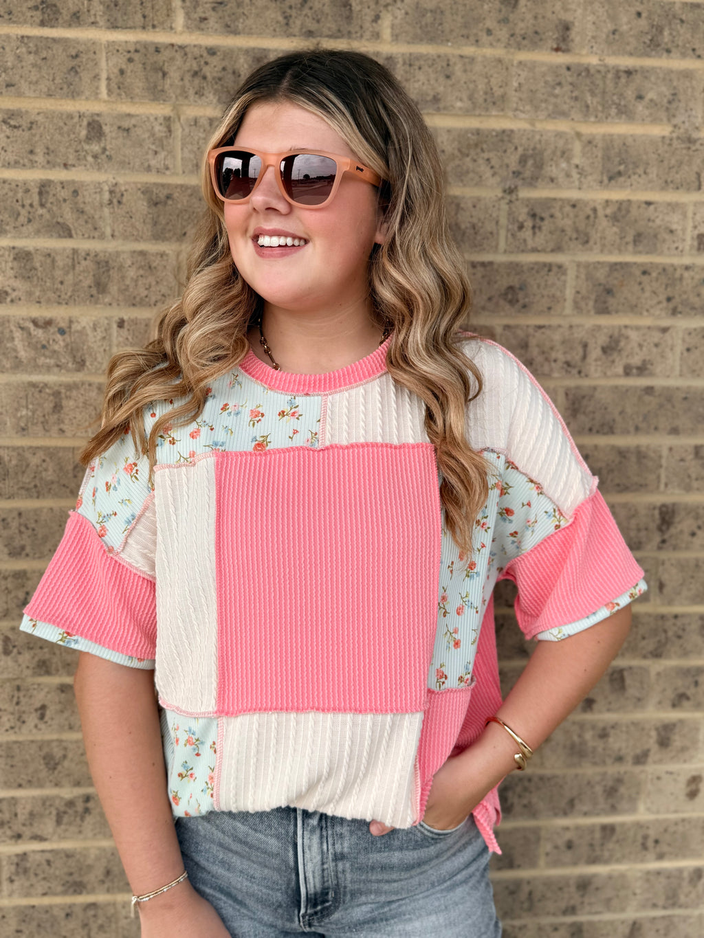 Kara Floral  Color Block Patchwork Top
