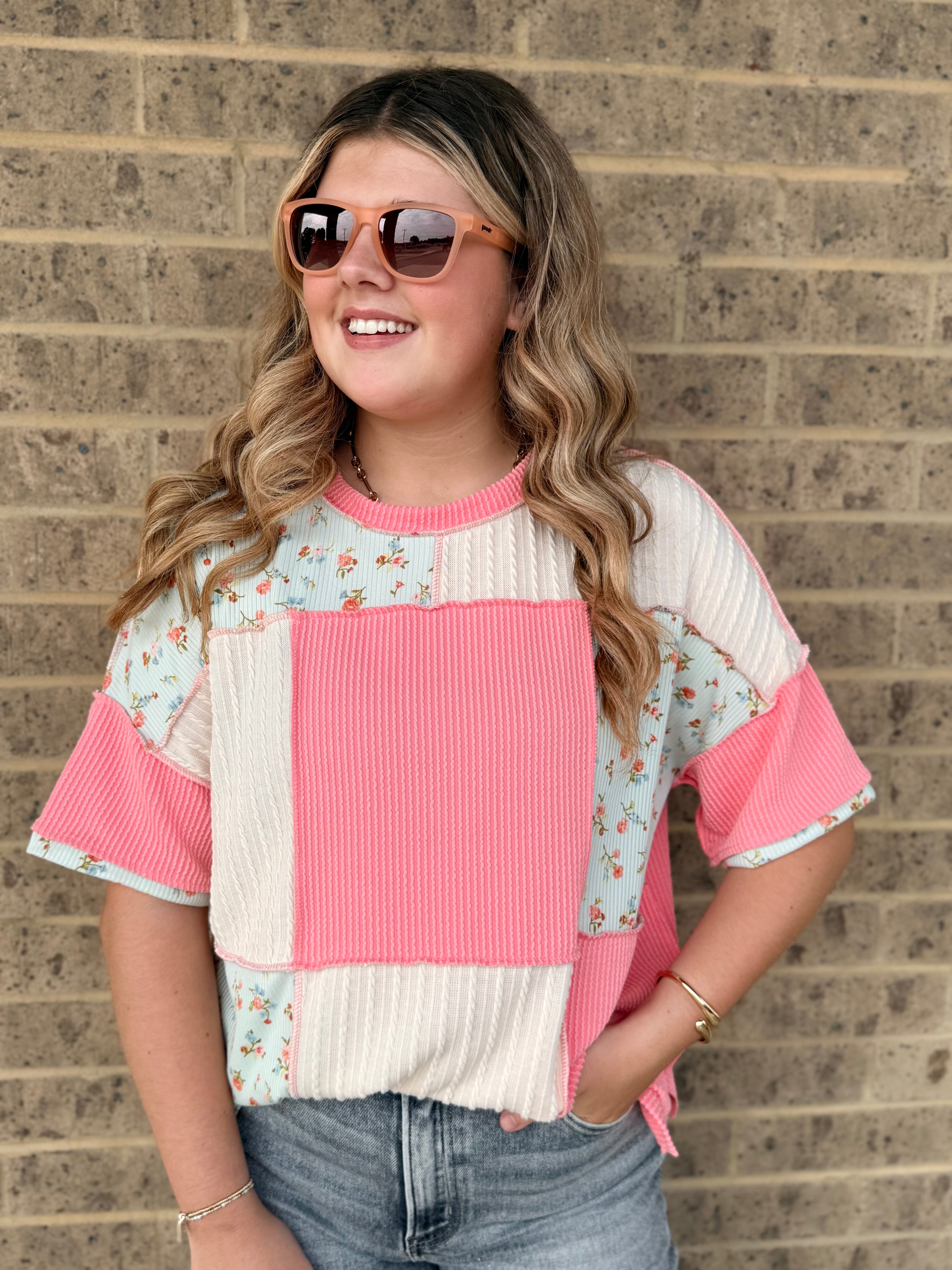 Kara Floral  Color Block Patchwork Top