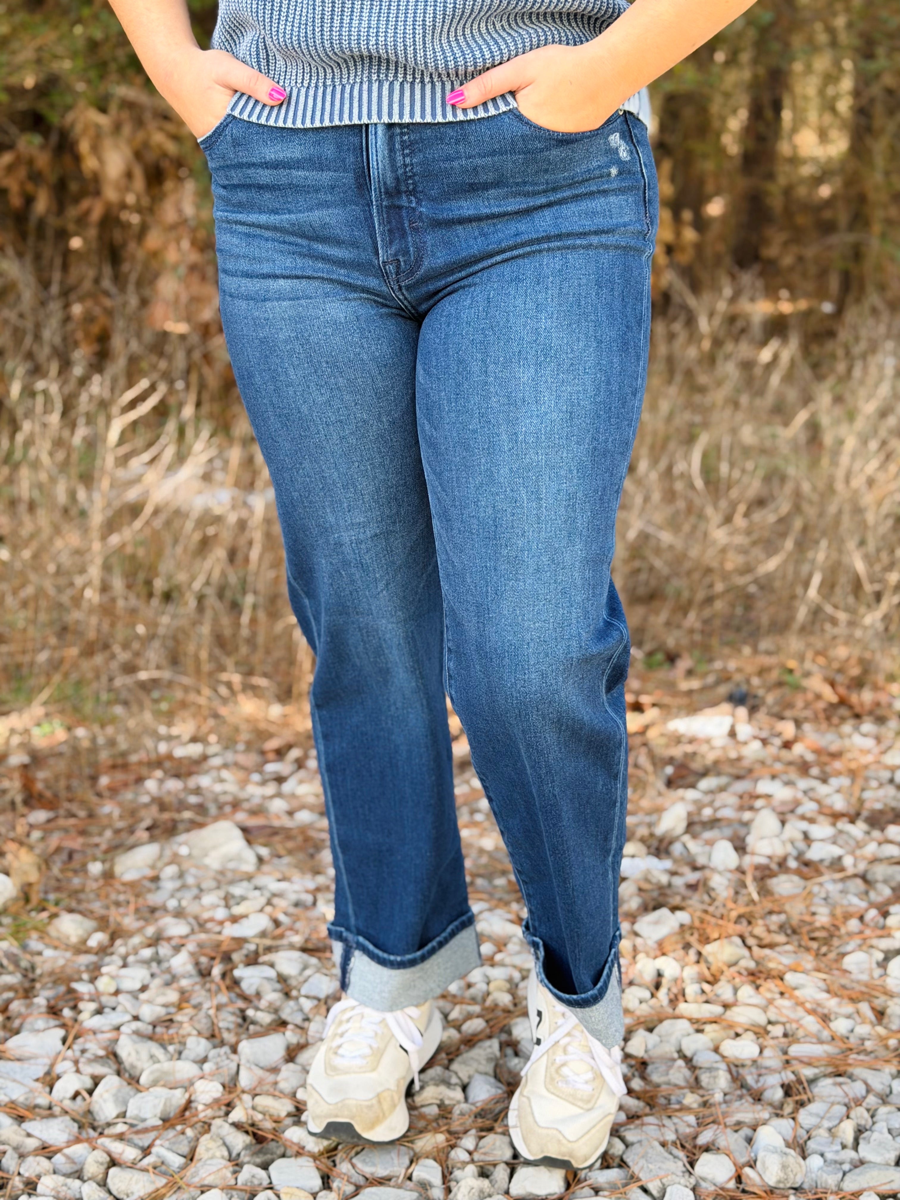 Tracey Dark Wash Cuffed Straight by Hidden