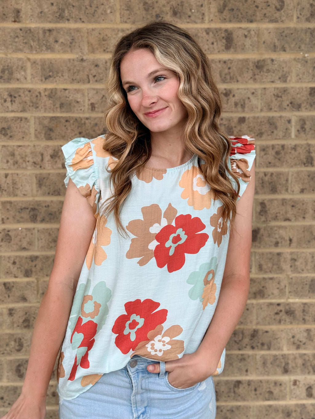 Floral Ruffle Sleeve Top