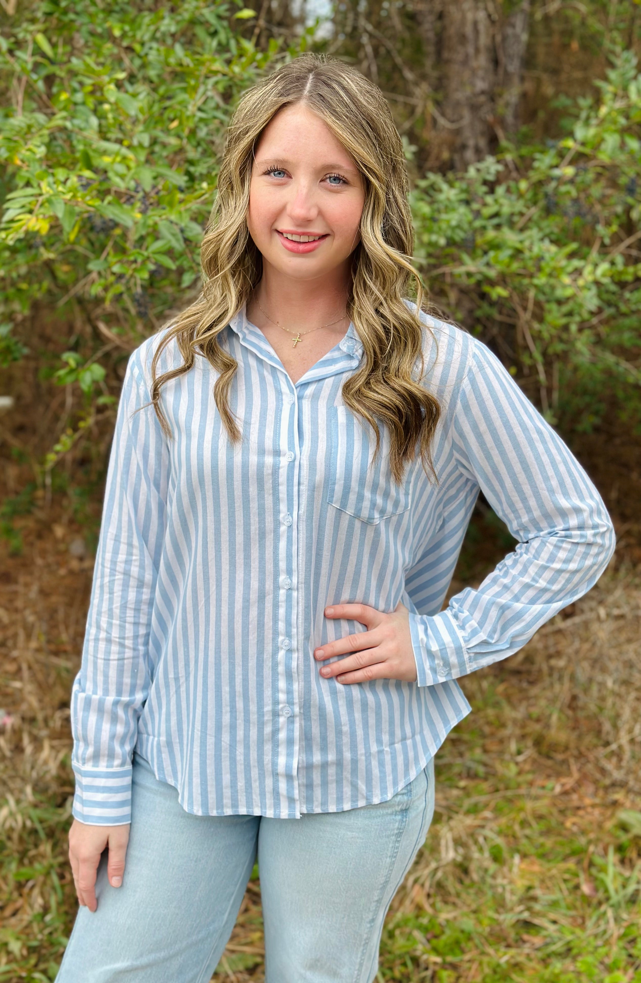 Jill Collared Striped Top