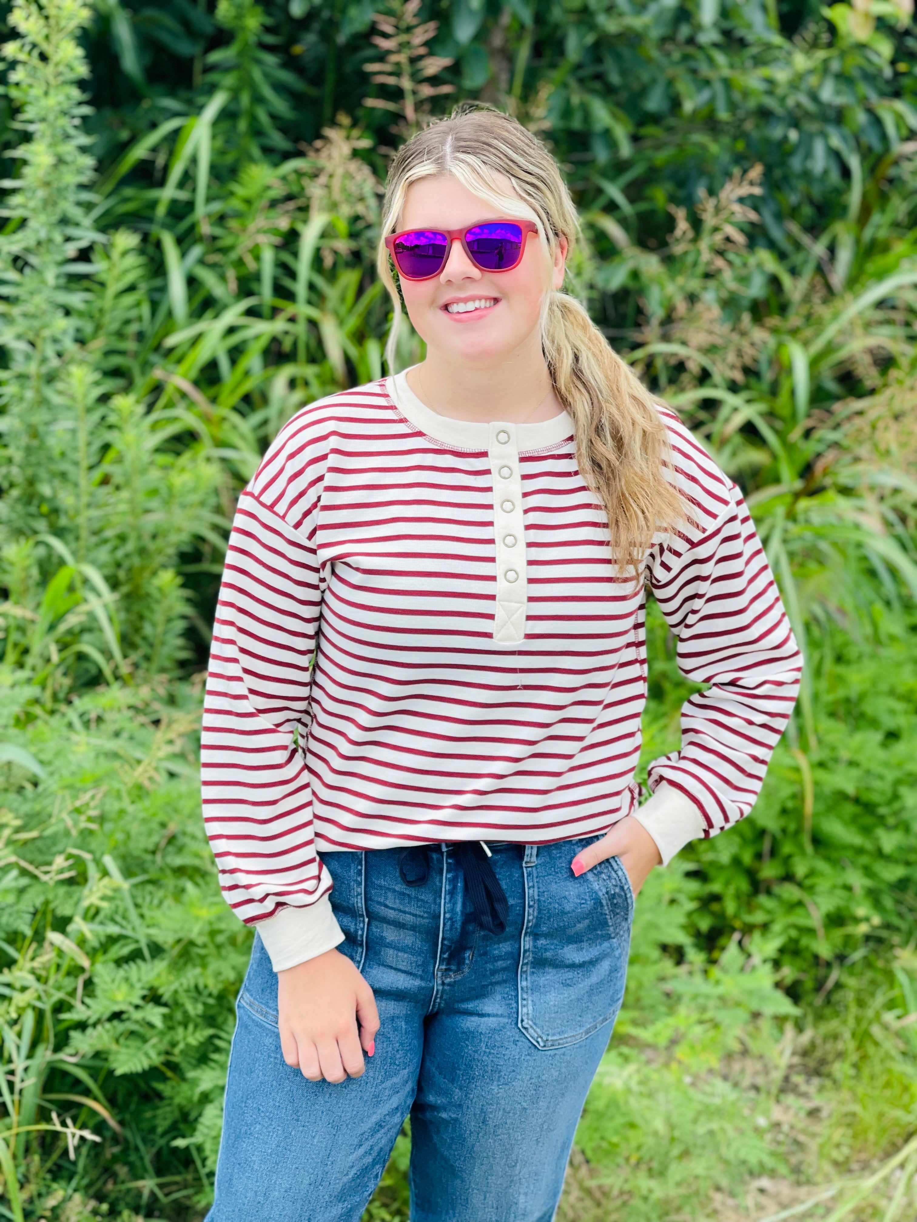 Keeley Striped Henley Top