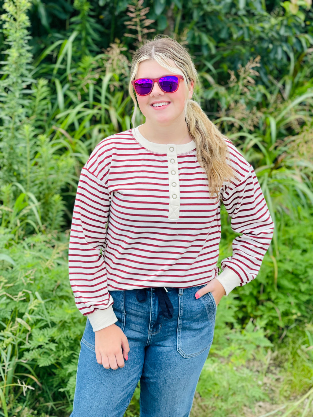 Keeley Striped Henley Top