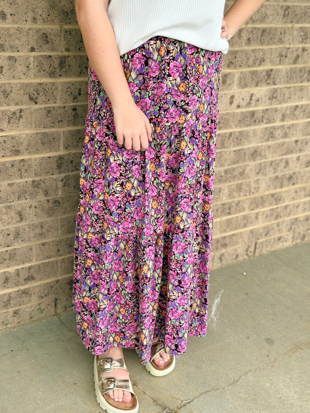 Floral tiered maxi skirt
