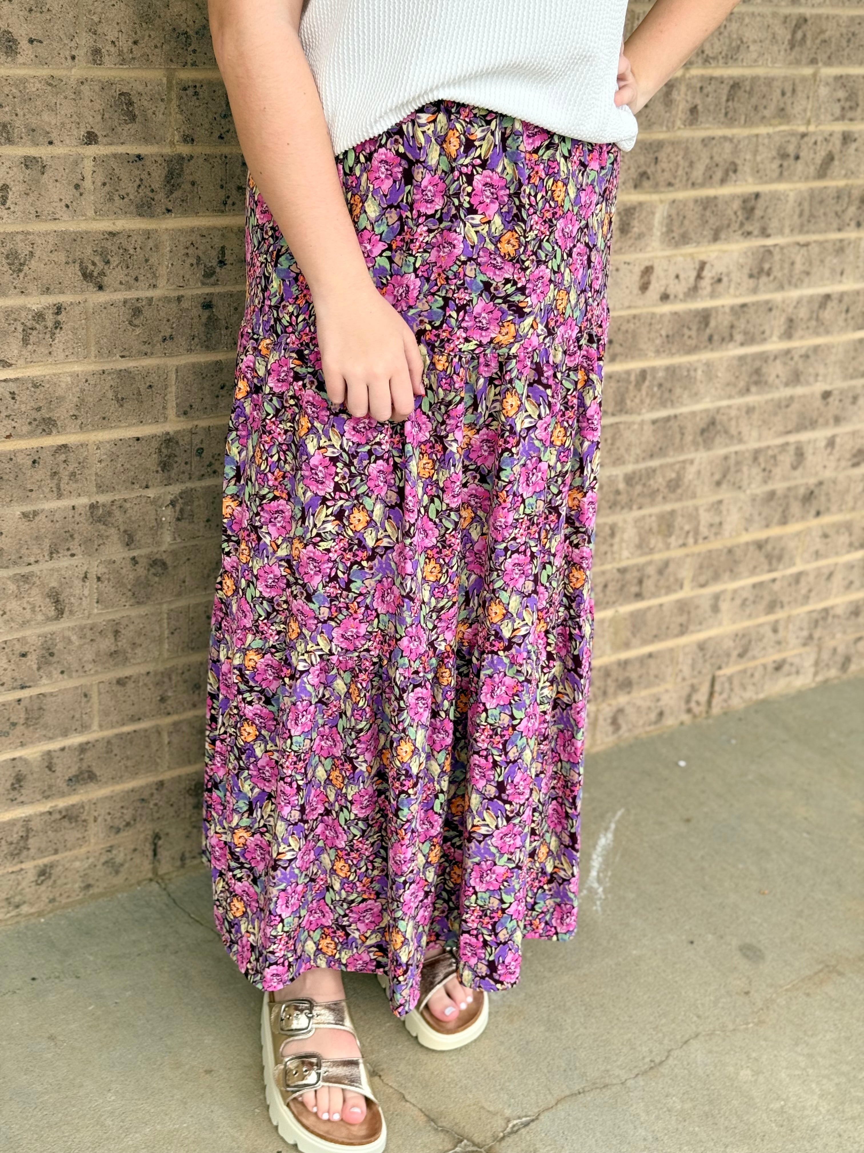 Floral tiered maxi skirt